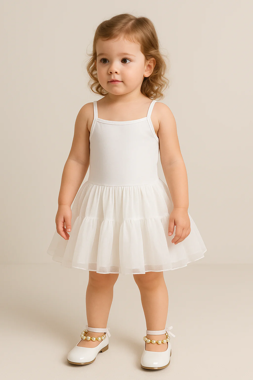 Baby Girl Ballerina Petticoat White Cotton Dress - Ivory