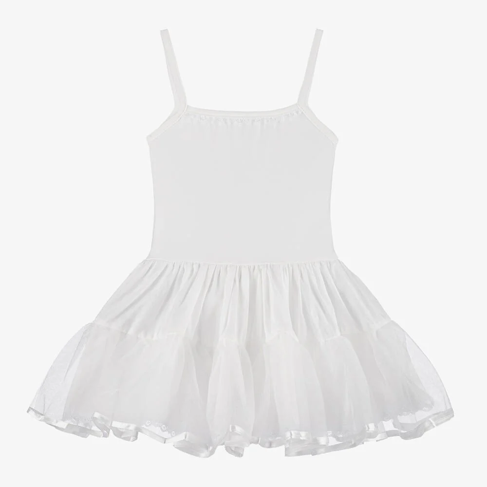 Baby Girl Ballerina Petticoat White Cotton Dress - Ivory - Image 3