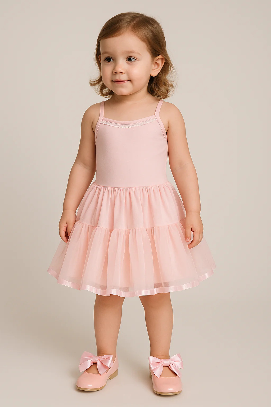Baby Girl Ballerina Petticoat White Cotton Dress - Pink