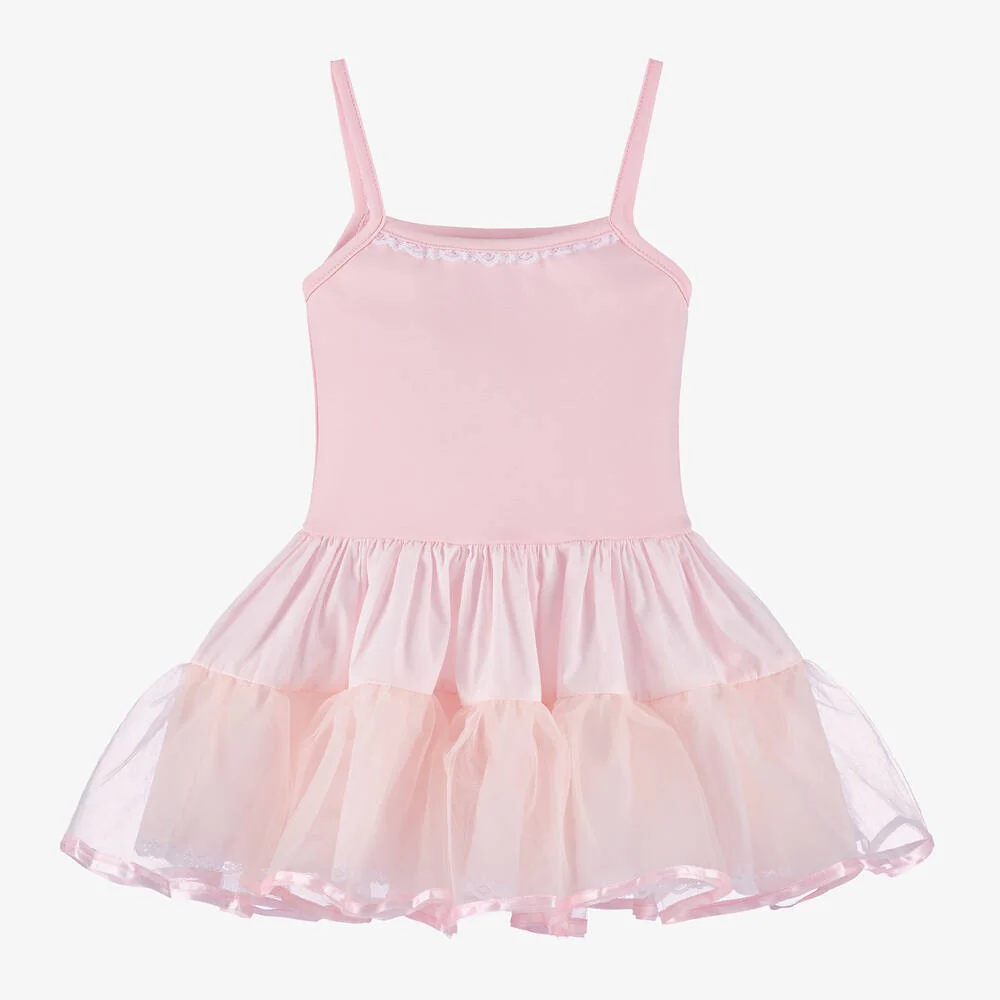 Baby Girl Ballerina Petticoat White Cotton Dress - Pink - Image 4