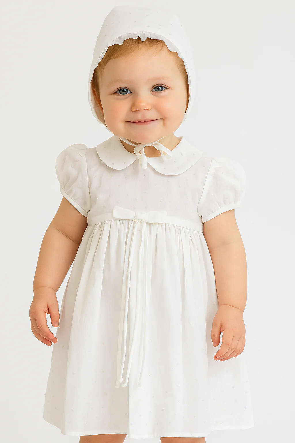 Baby Girls Christening 2 Piece Smocked Dress Gown - White