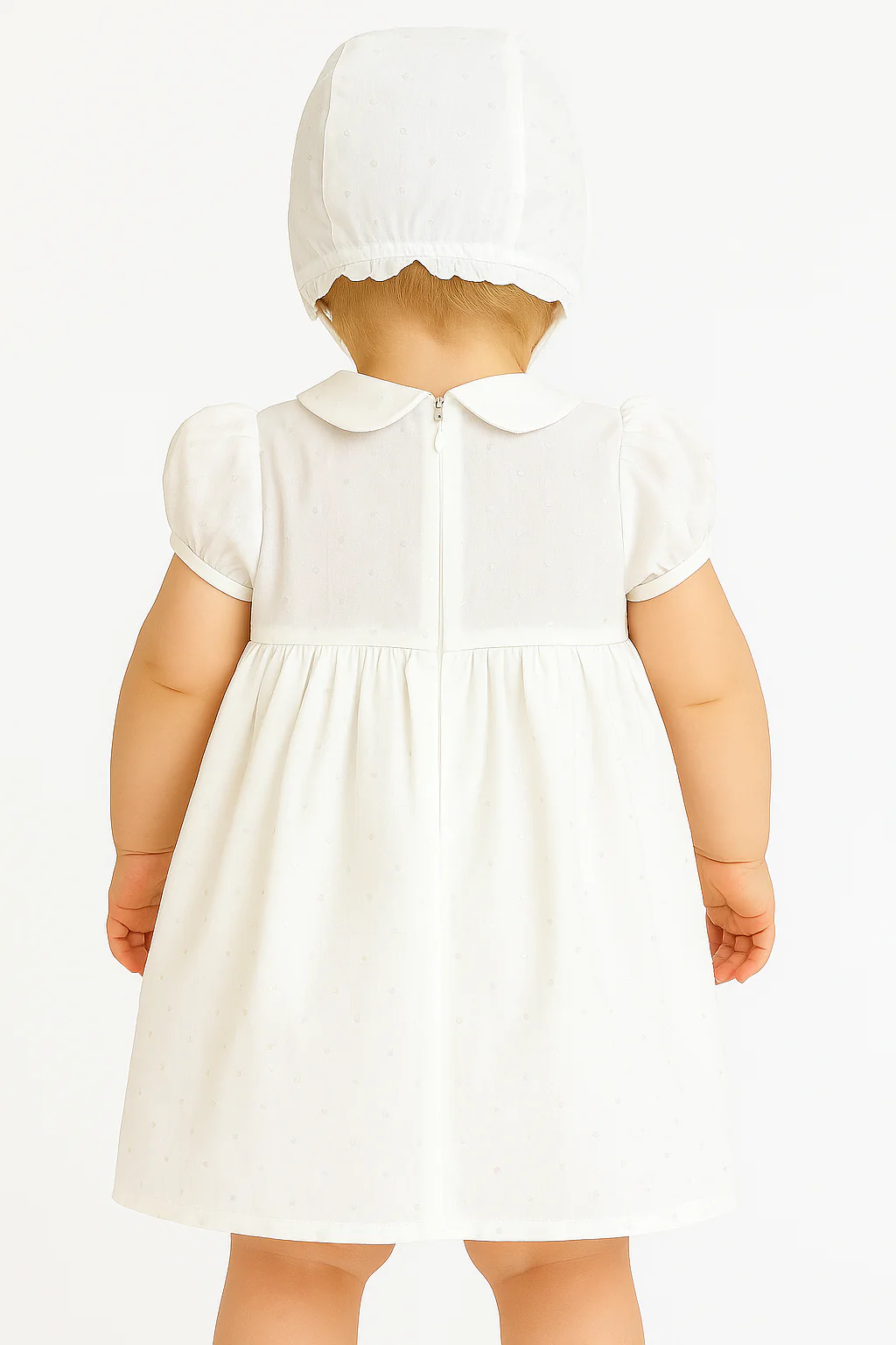 Baby Girls Christening 2 Piece Smocked Dress Gown - White - Image 2