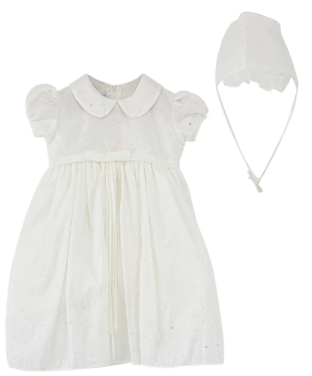 Baby Girls Christening 2 Piece Smocked Dress Gown - White - Image 4