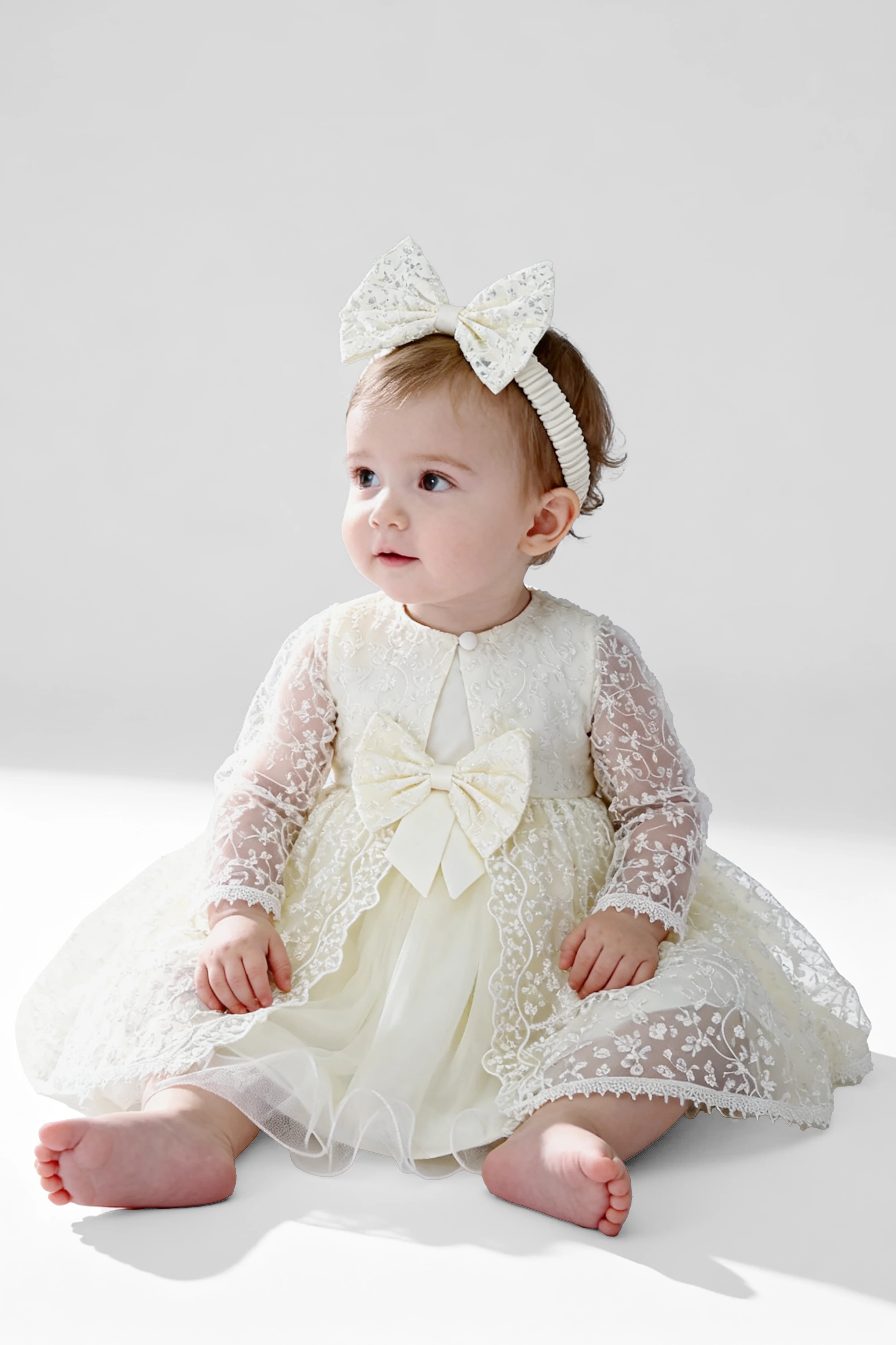 Baby Girl Dress with Lace Overlay Jacket - B1201 - Ivory