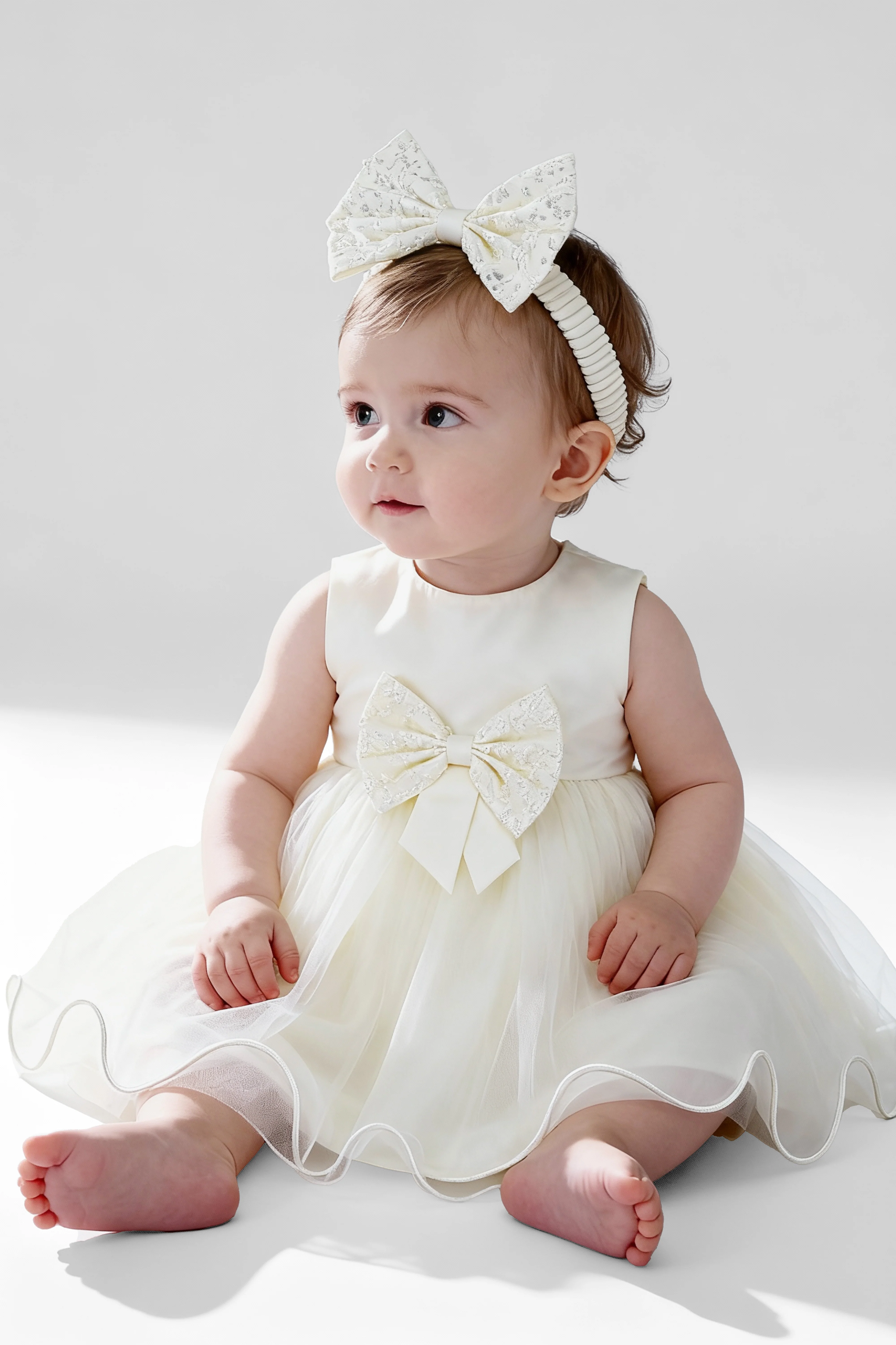 Baby Girl Dress with Lace Overlay Jacket - B1201 - Ivory - Image 2