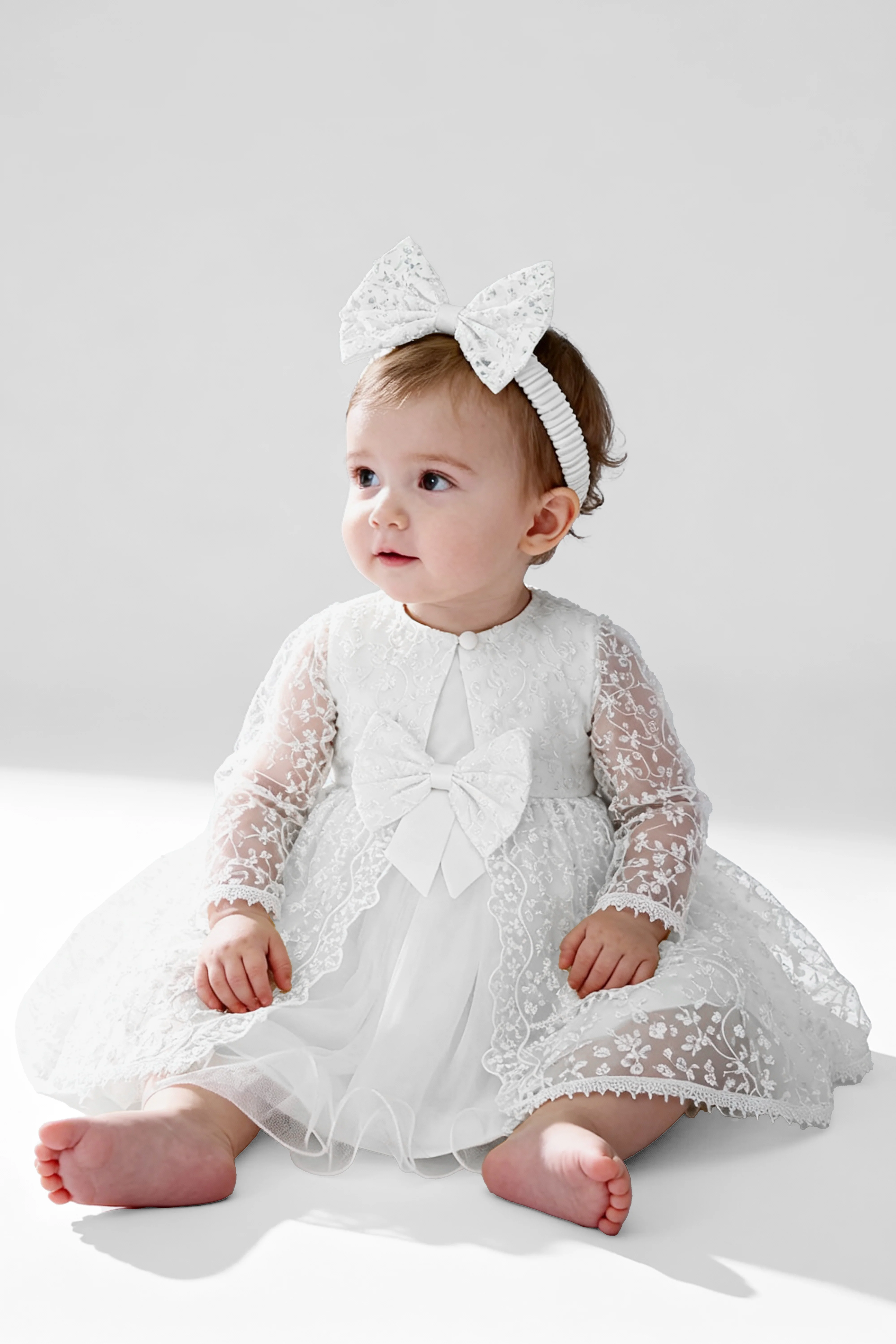 Baby Girl Dress with Lace Overlay Jacket - B1201 - White