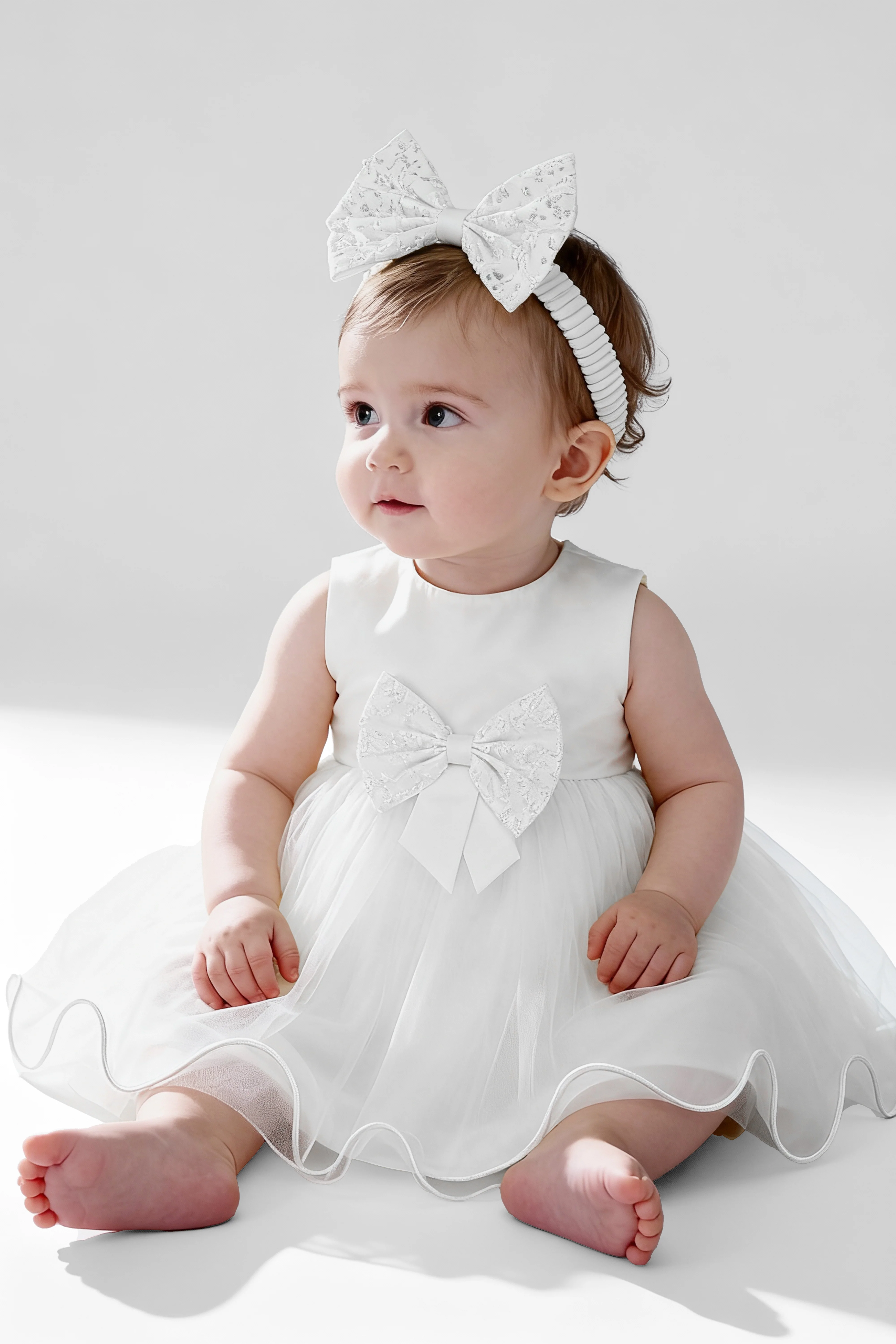 Baby Girl Dress with Lace Overlay Jacket - B1201 - White - Image 2