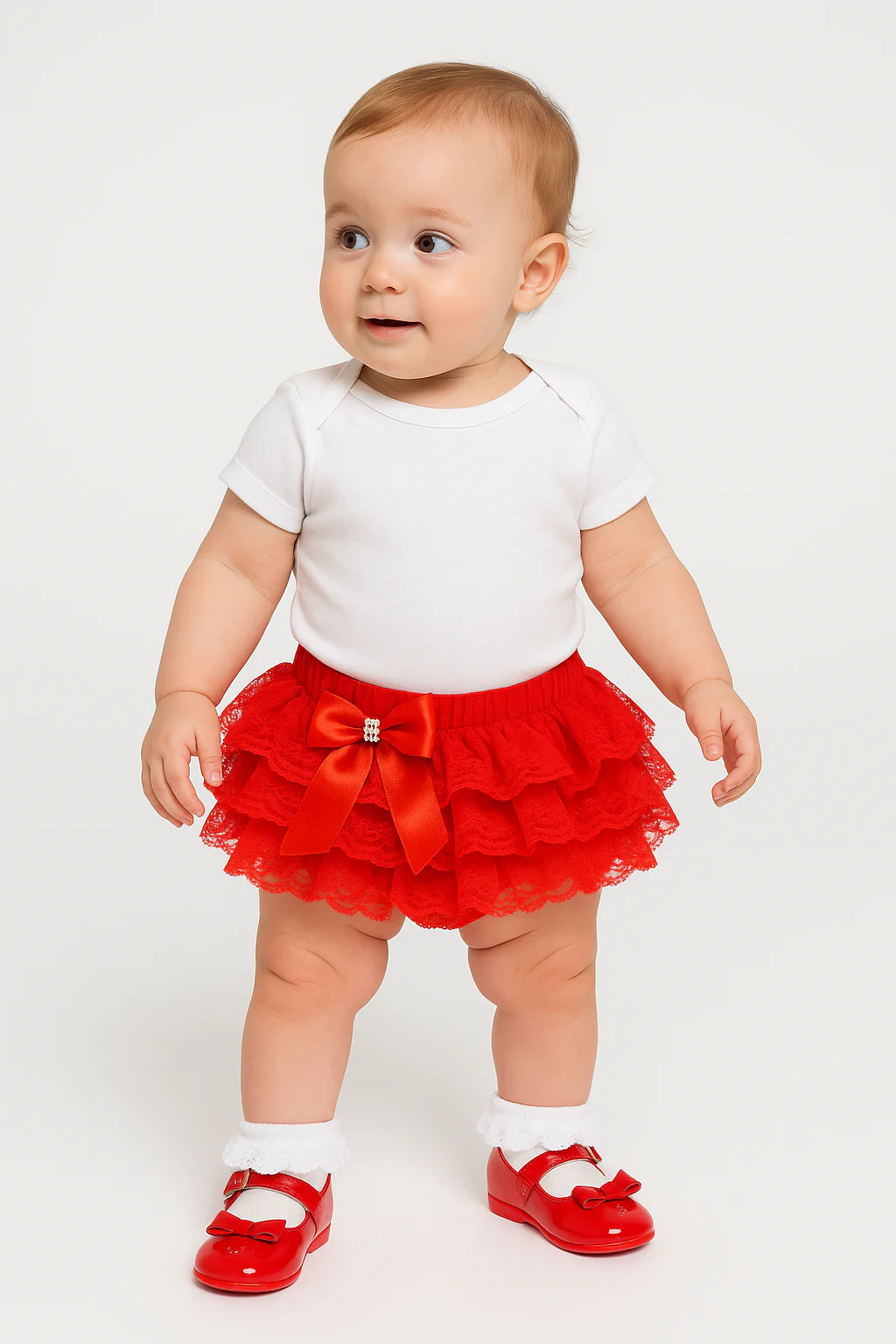 Baby Girls Ruffled Lace bloomers - Red