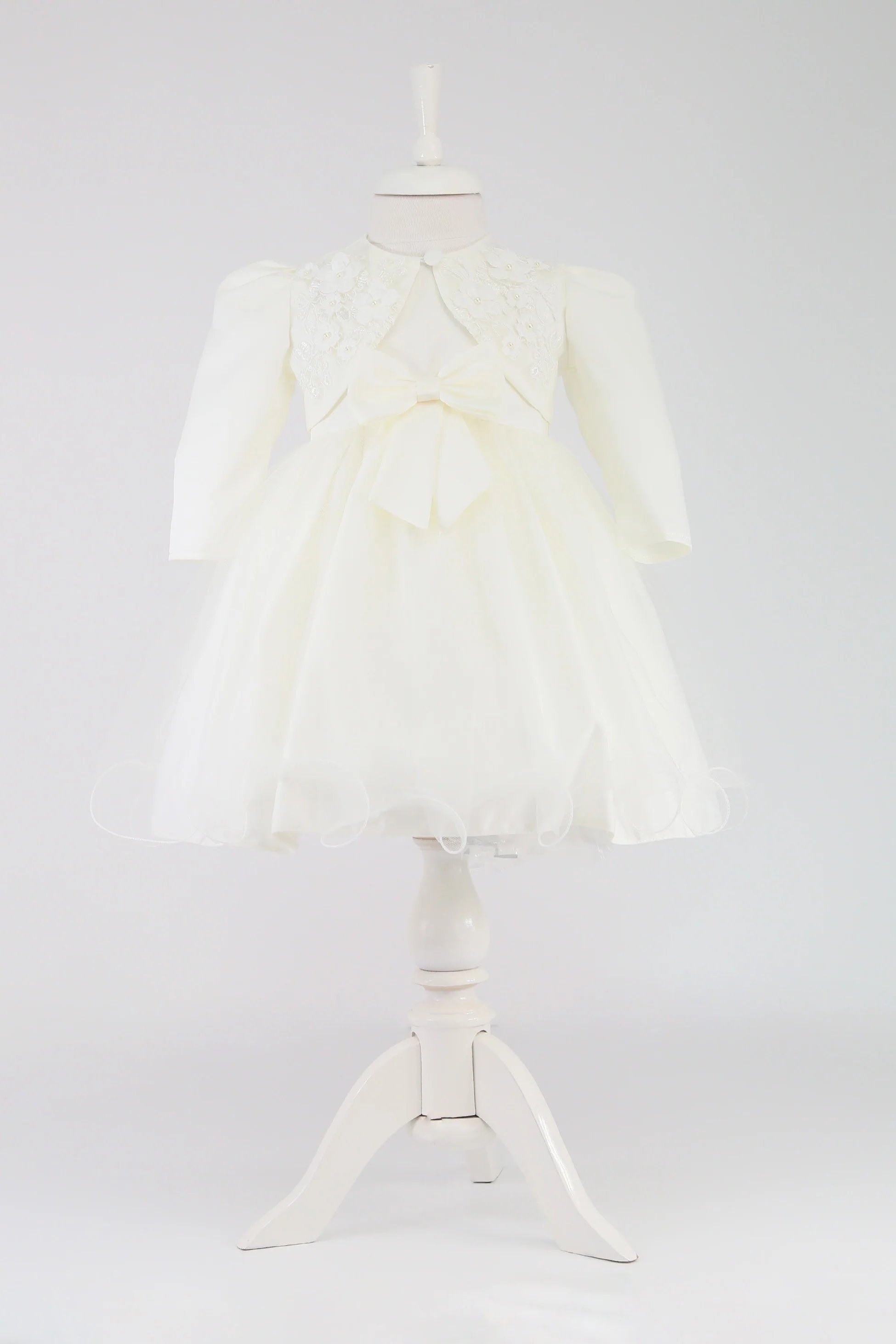 Baby Girl Sleeveless Dress with Floral Bolero - B1176 - Ivory - Image 3