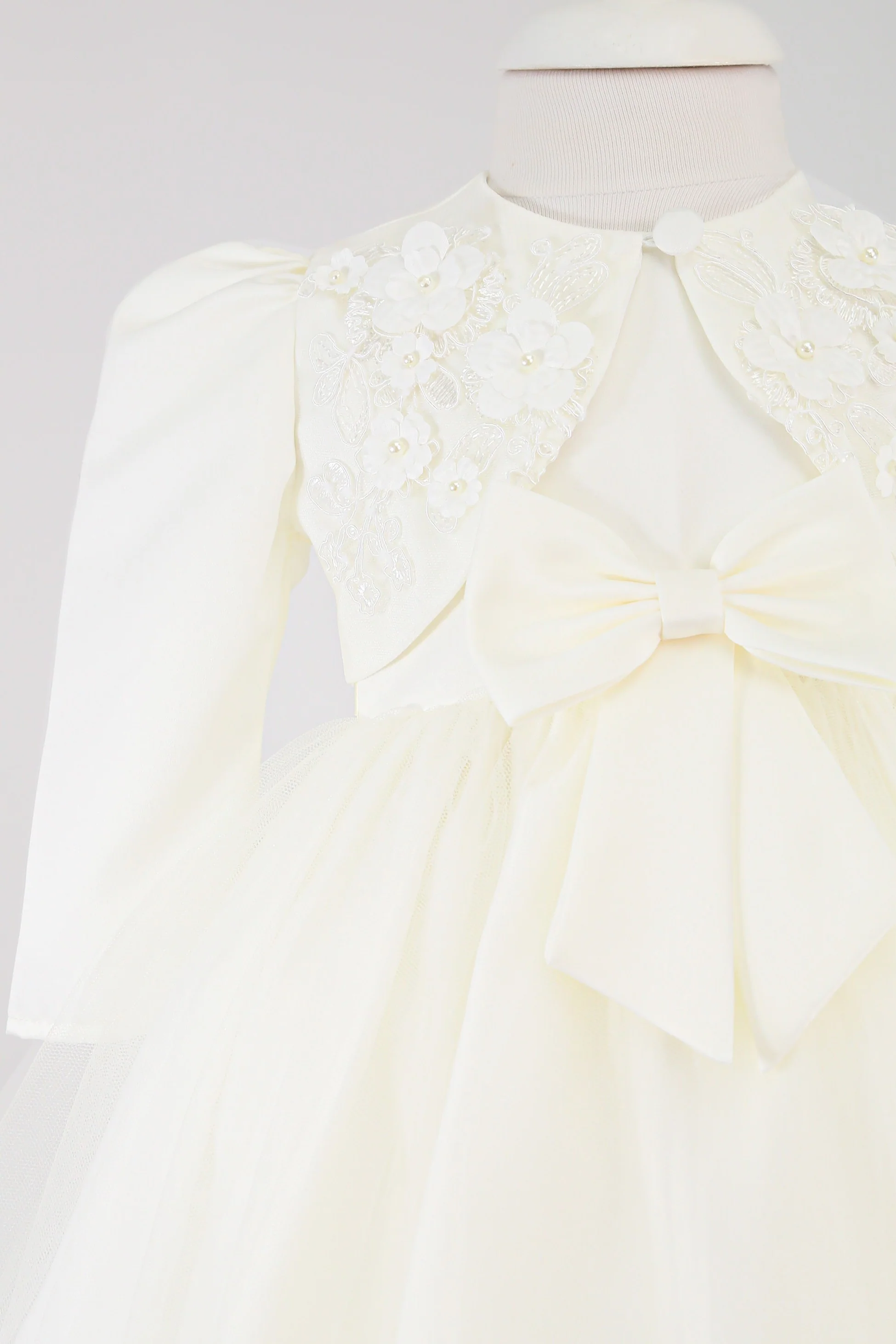 Baby Girl Sleeveless Dress with Floral Bolero - B1176 - Ivory - Image 7