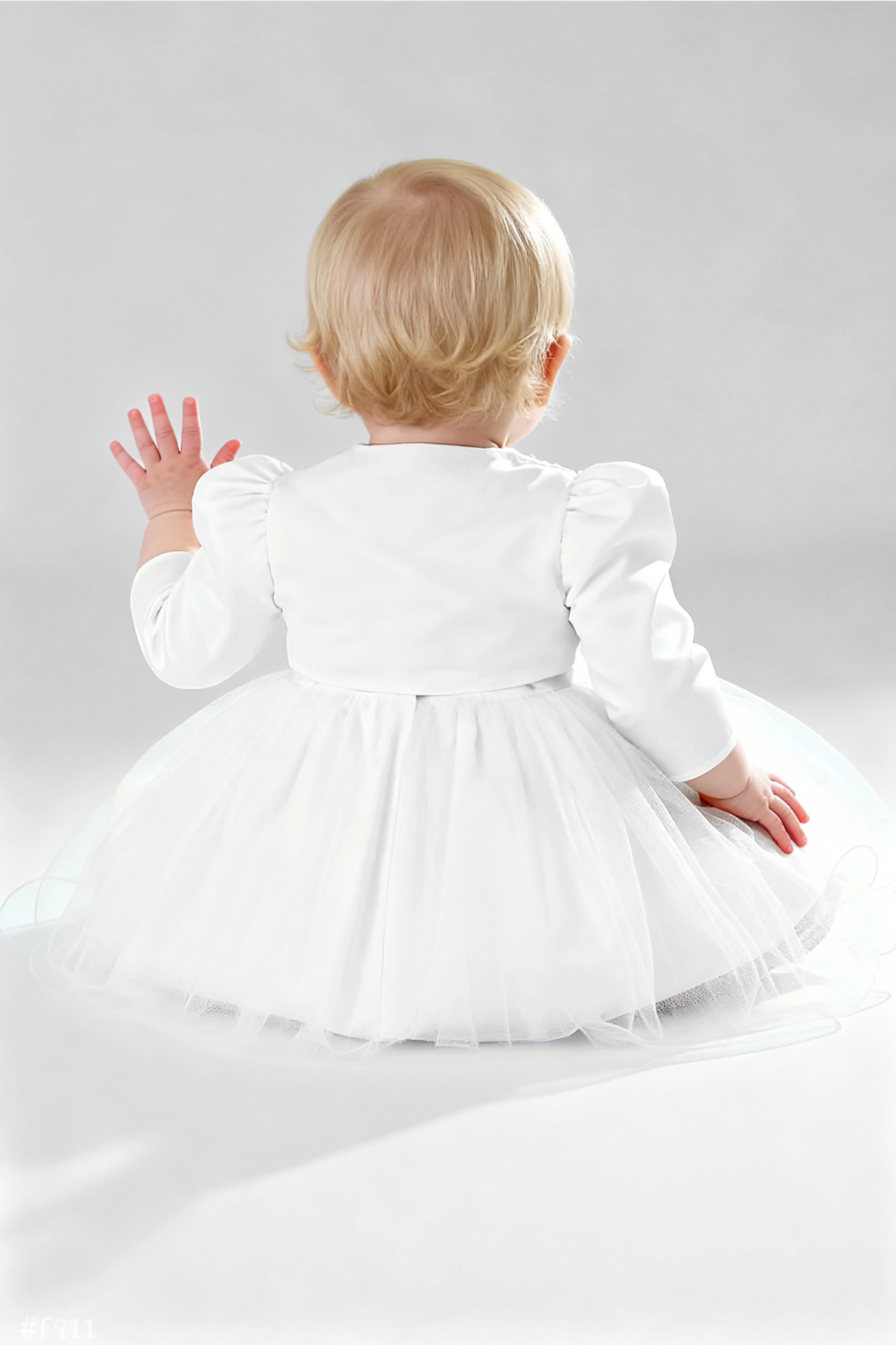 Baby Girl Sleeveless Dress with Floral Bolero - B1176 - White - Image 2