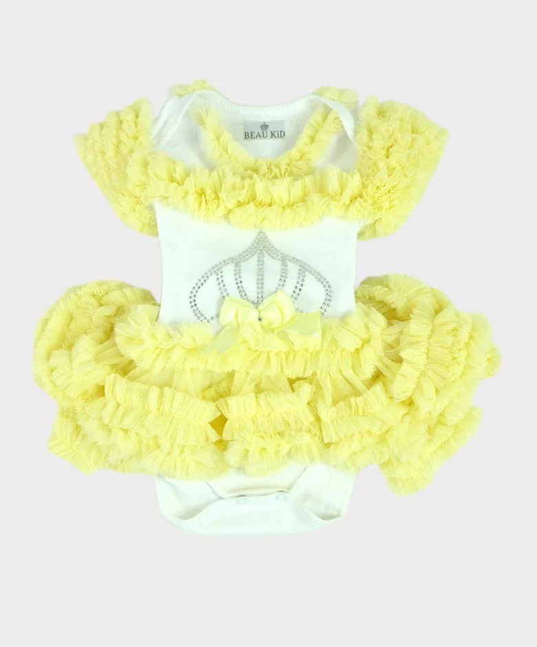 Baby Girl Tulle Cotton Tutu Bodysuit - Lemon Yellow - Image 2