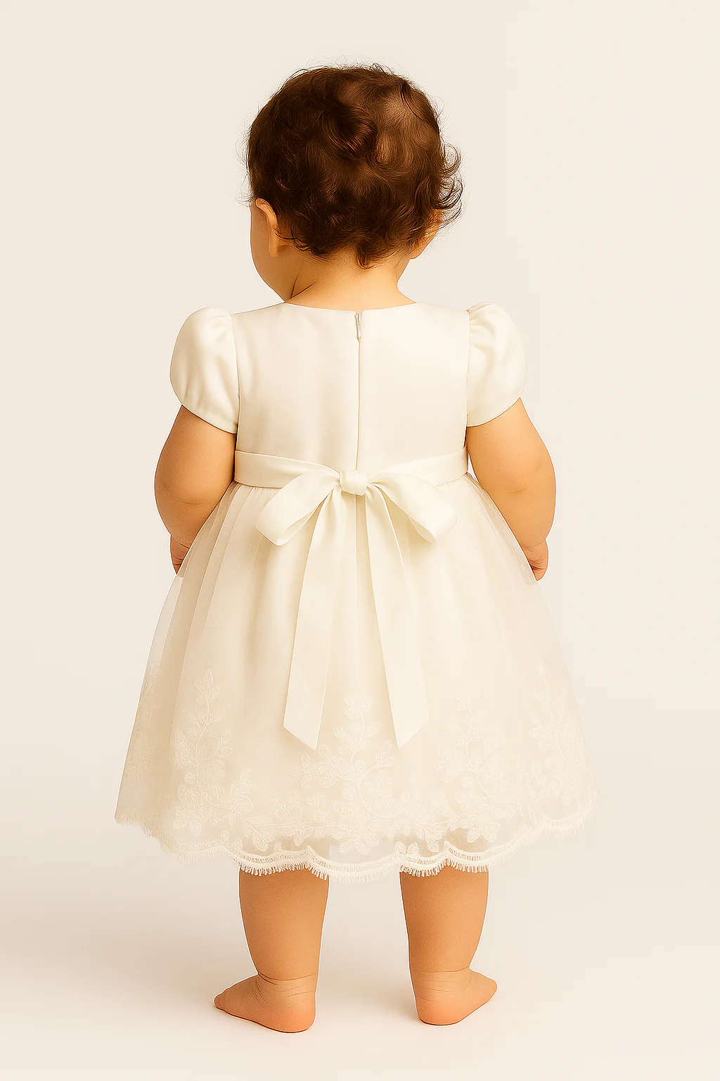 Baby Girls Balloon Sleeves Tulle Dress - RIYA - Ivory - Image 2