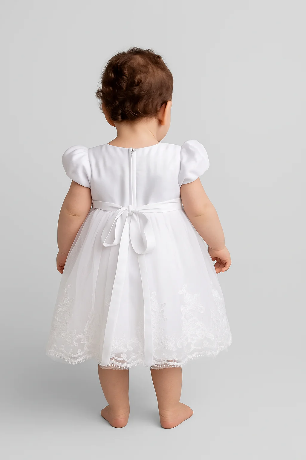 Baby Girls Balloon Sleeves Tulle Dress - RIYA - White - Image 2