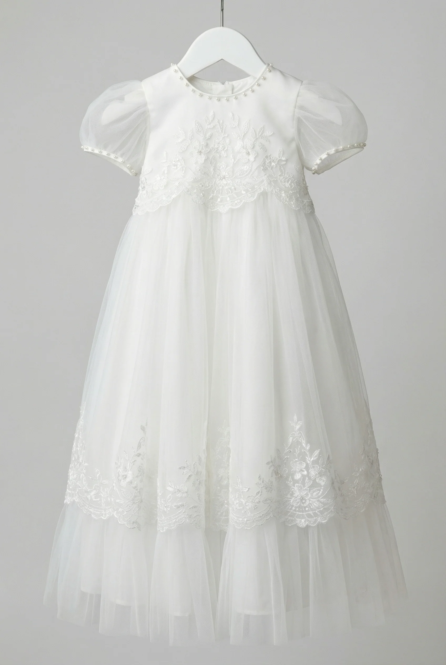 Baby Girls Embroidered Bodice Baptism Dress & Bonnet Set - Ivory - Image 5