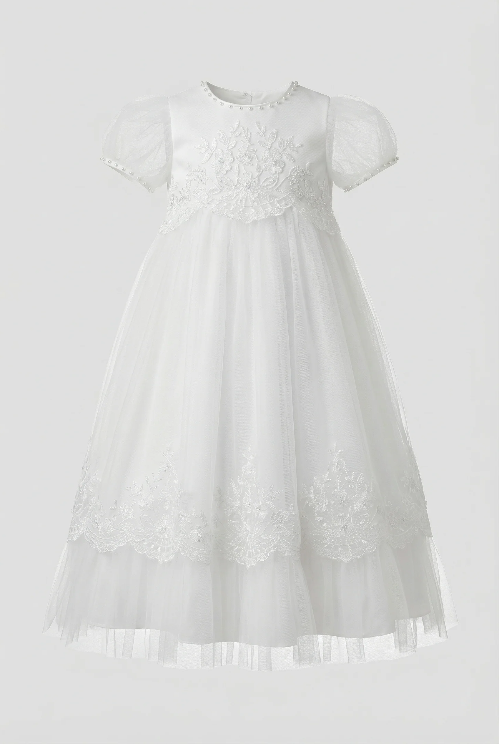 Baby Girls Embroidered Bodice Baptism Dress & Bonnet Set - White - Image 4