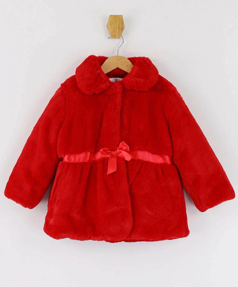 Baby Girls Fur Mid-Length Coat - Red - Image 3