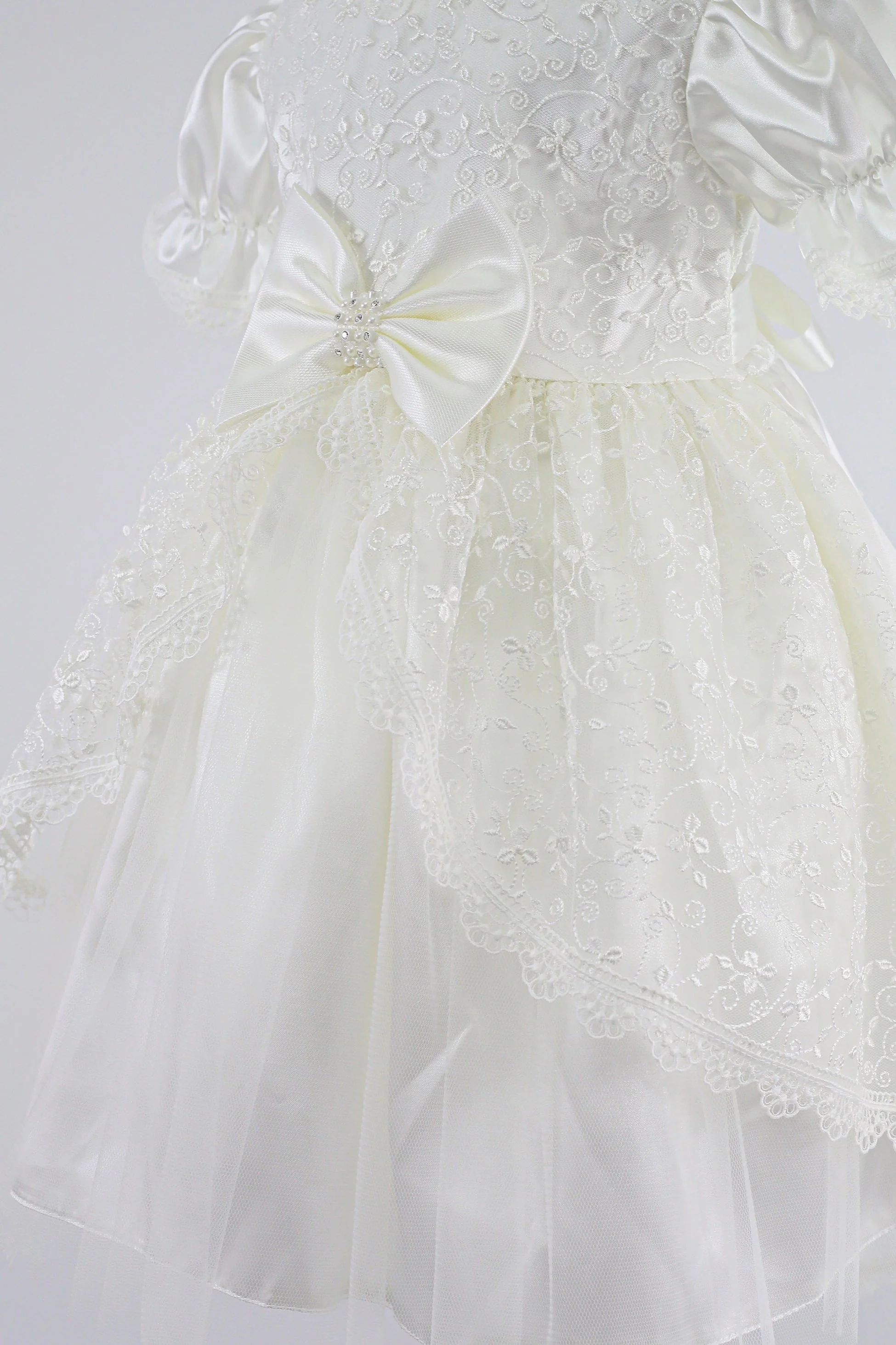 Baby Girls Floral Lace Tulle Dress Set – B1208 - Ivory - Image 7