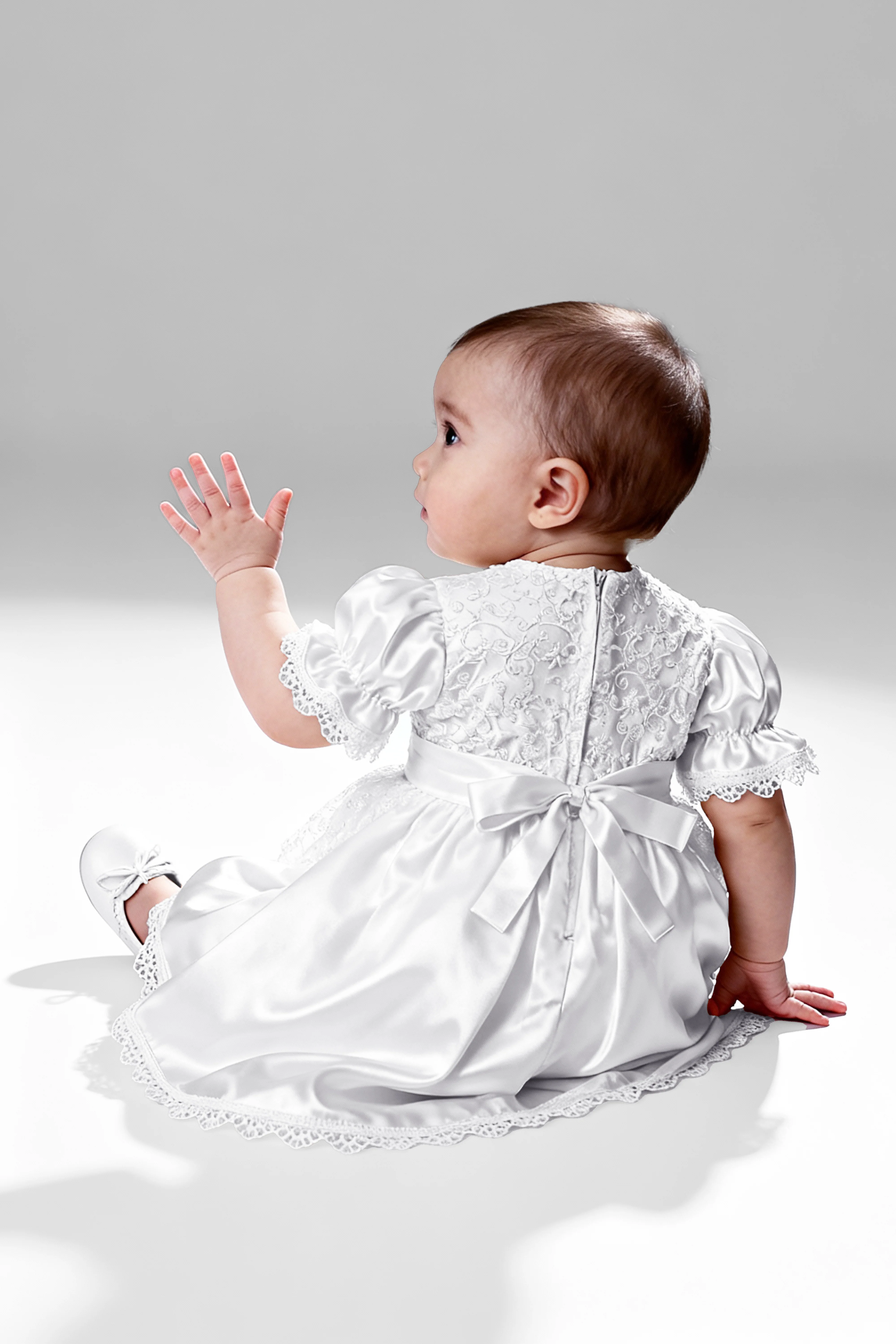 Baby Girls Floral Lace Tulle Dress Set – B1208 - White - Image 2