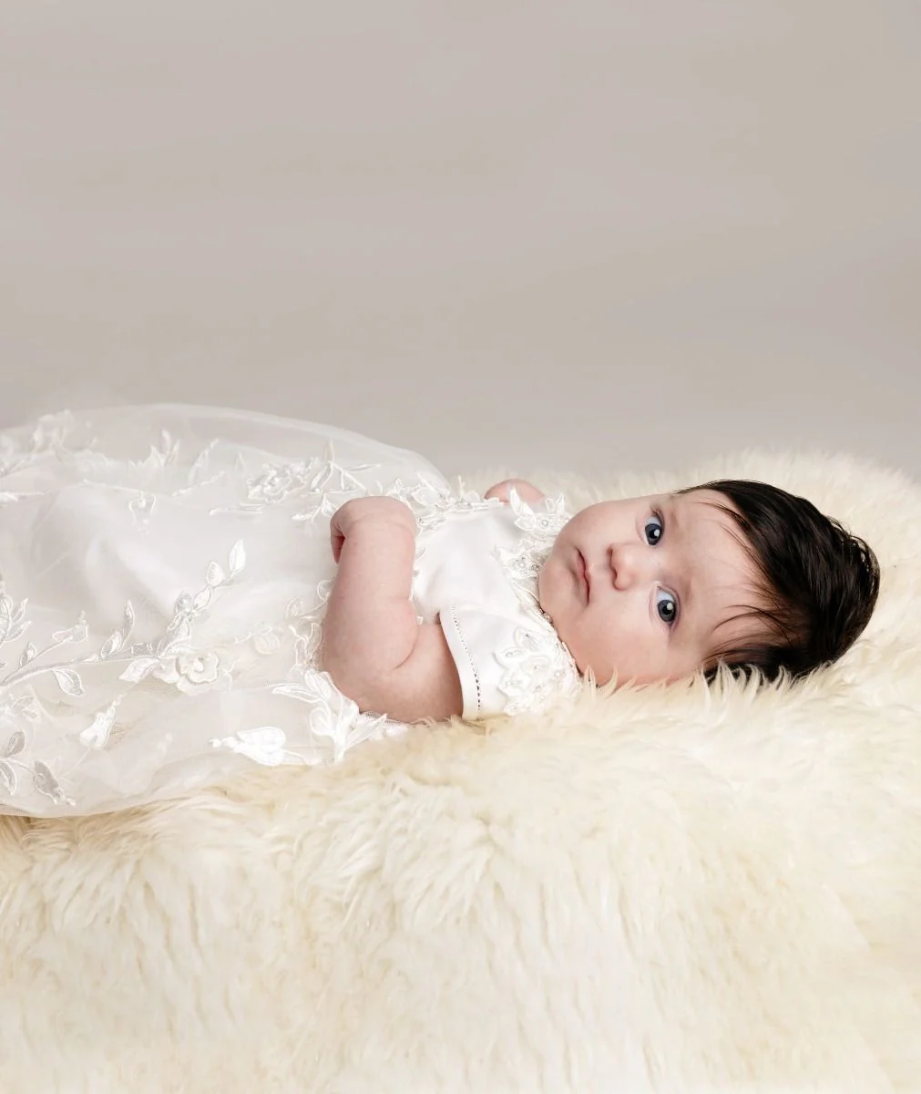Baby Girls Floral Lace Off White Christening Gown - KRYSTAL - Off white - Image 3
