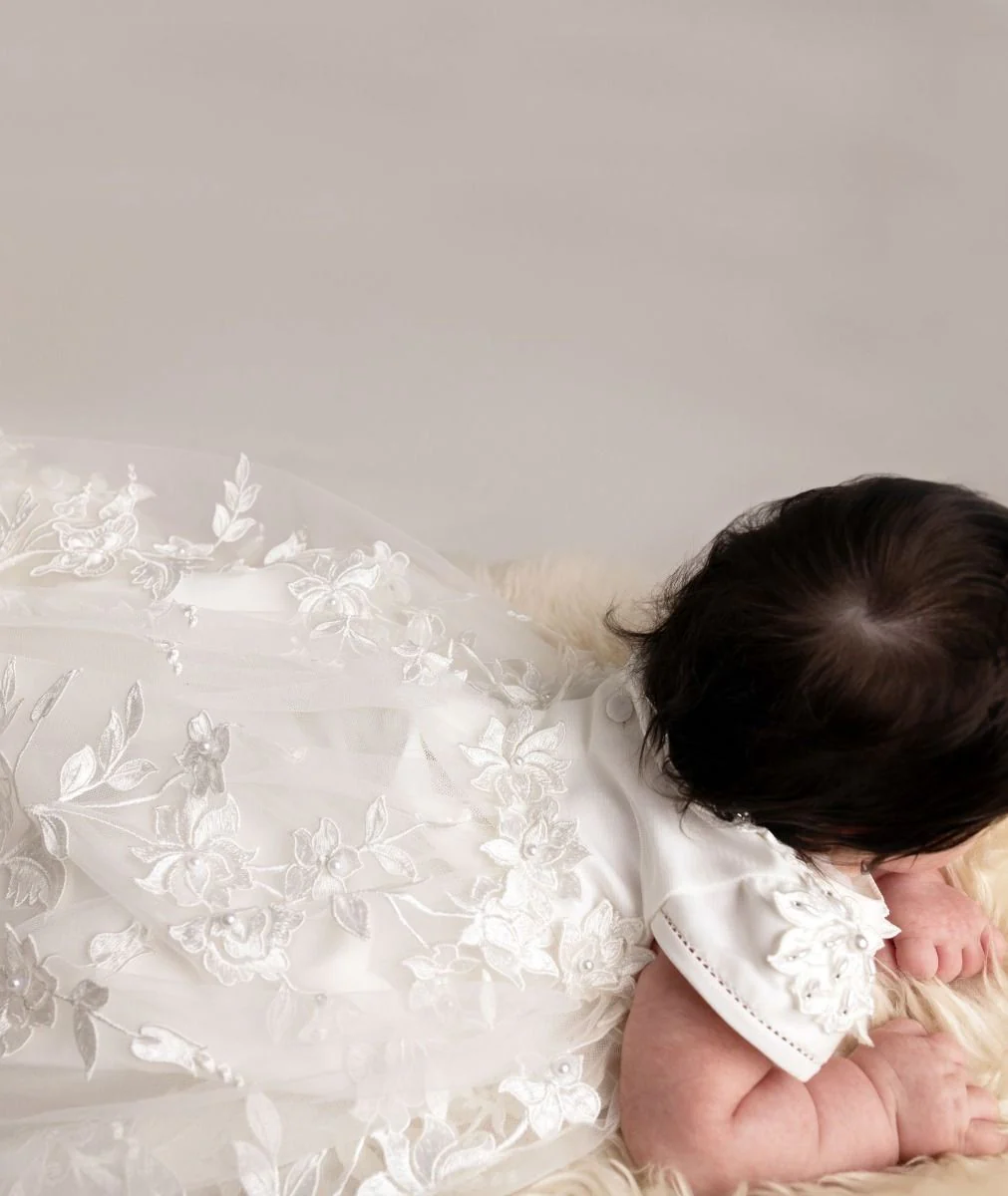 Baby Girls Floral Lace Off White Christening Gown - KRYSTAL - Off white - Image 4