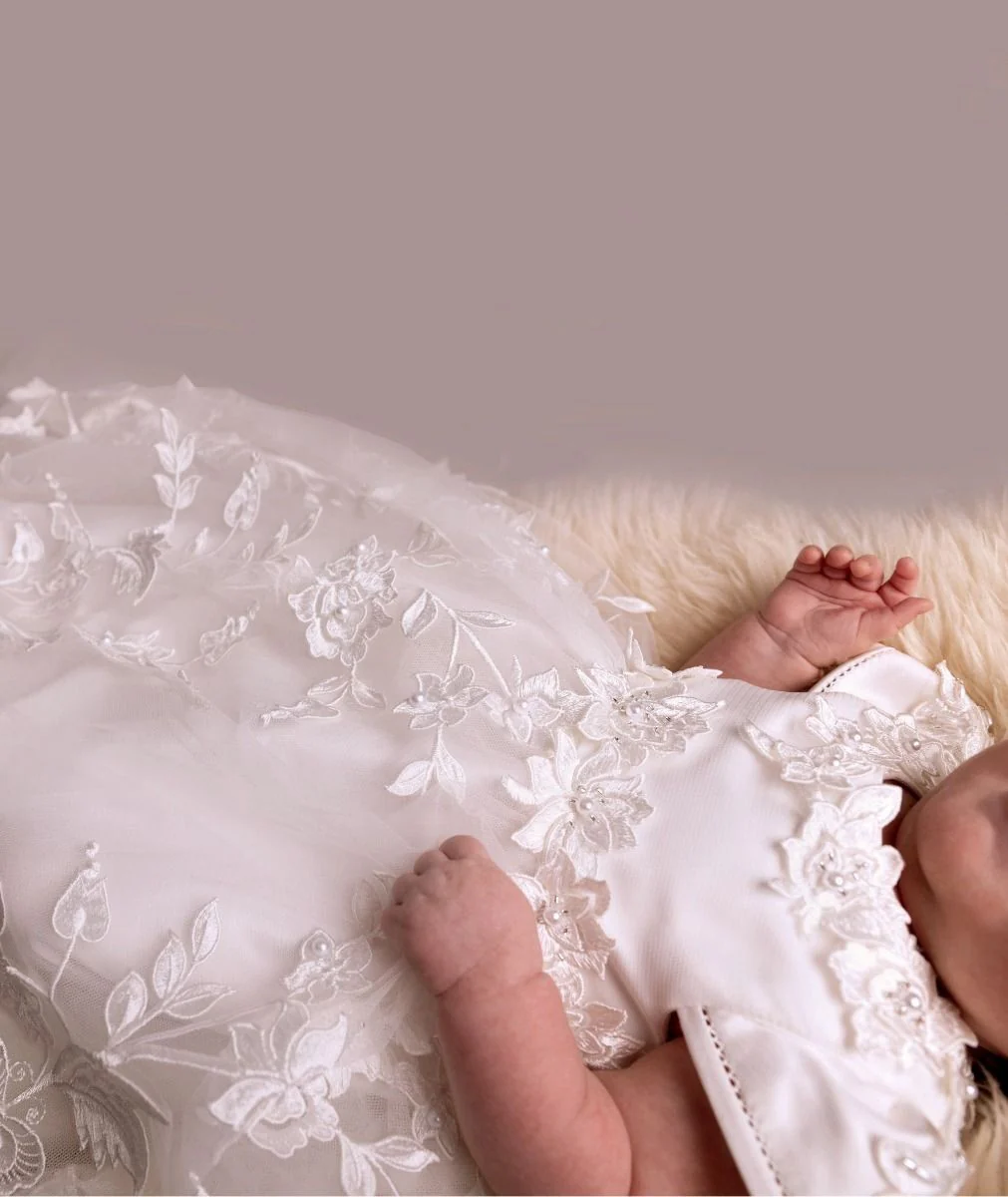 Baby Girls Floral Lace Off White Christening Gown - KRYSTAL - Off white - Image 5