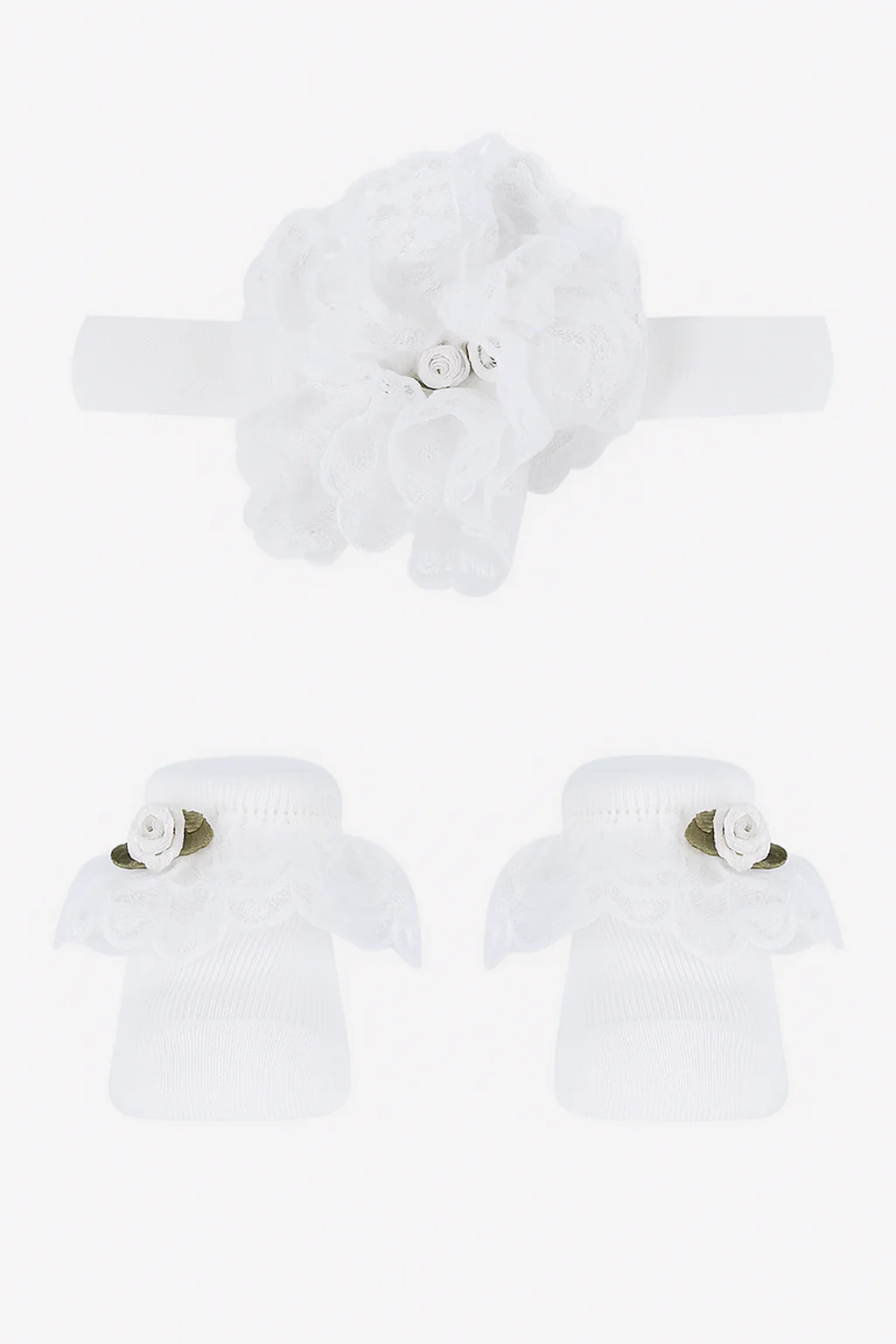 Baby Girls Headband and Socks Set - White