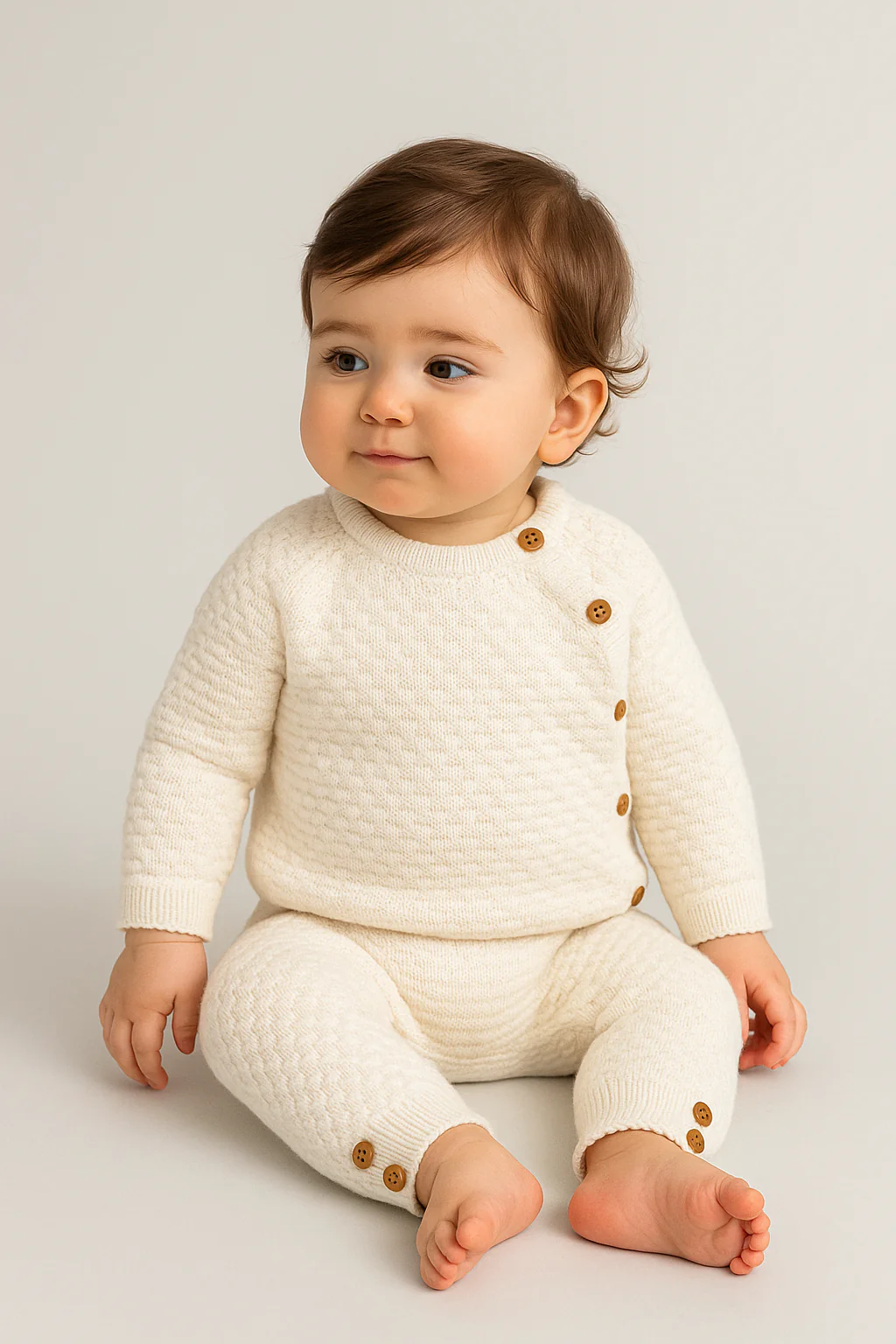 Baby Girls Honeycomb Knitted Jumper & Leggings Set - 2403 - Ivory