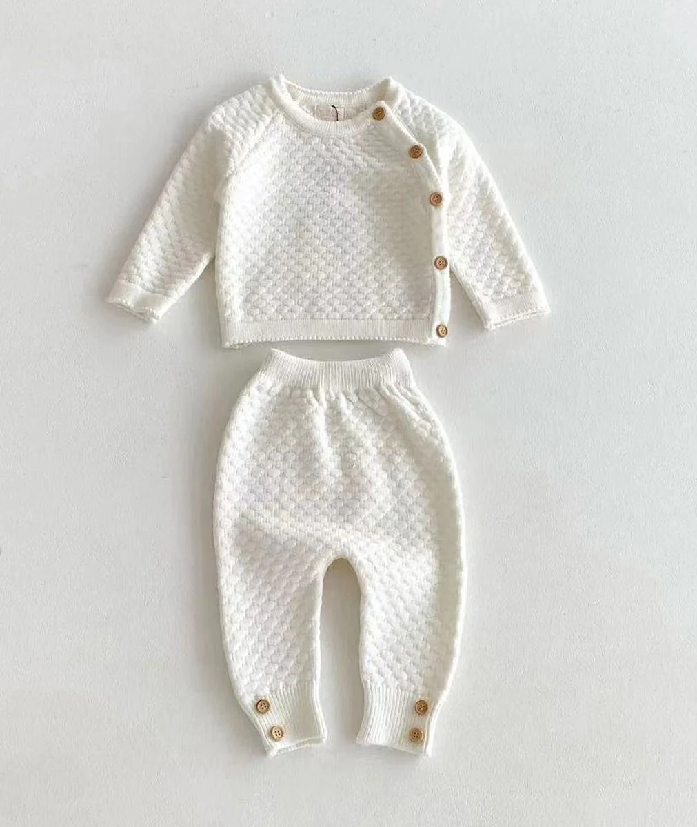 Baby Girls Honeycomb Knitted Jumper & Leggings Set - 2403 - Ivory - Image 3