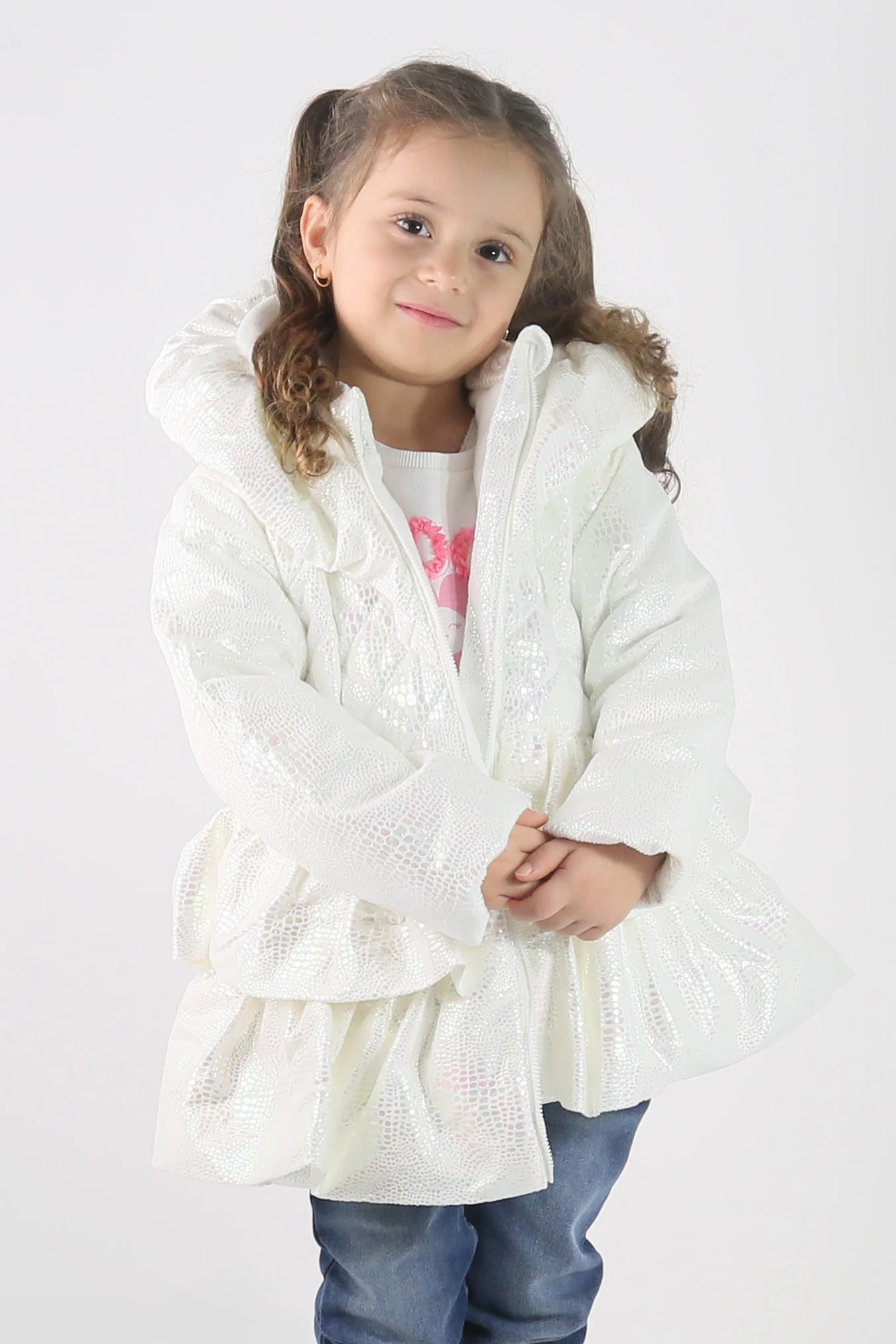 Baby & Girls' Iridescent Quilted Hooded Puffer Coat - SCARLET - White - Image 3