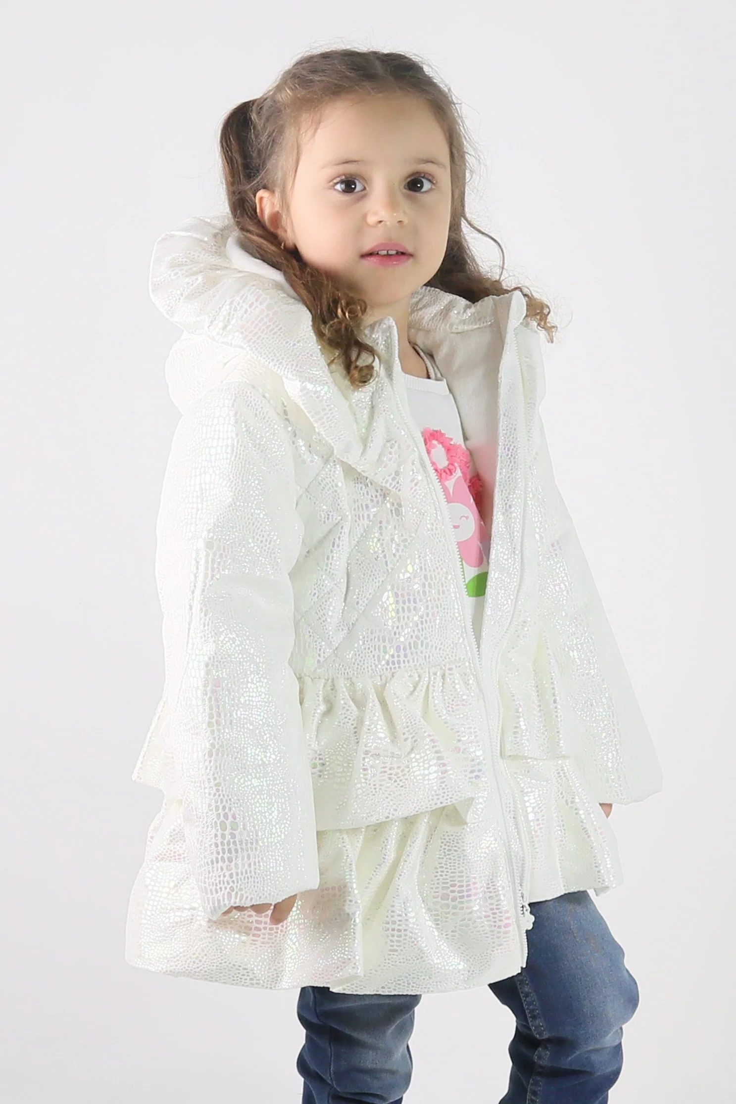 Baby & Girls' Iridescent Quilted Hooded Puffer Coat - SCARLET - White - Image 6