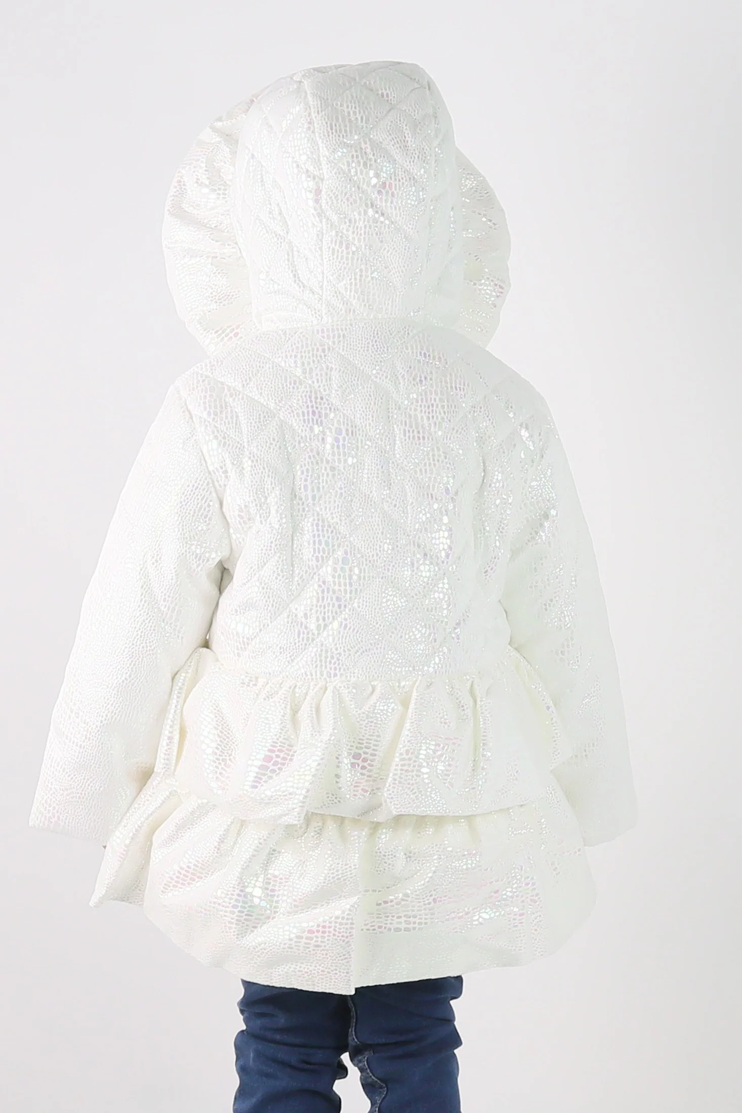 Baby & Girls' Iridescent Quilted Hooded Puffer Coat - SCARLET - White - Image 9