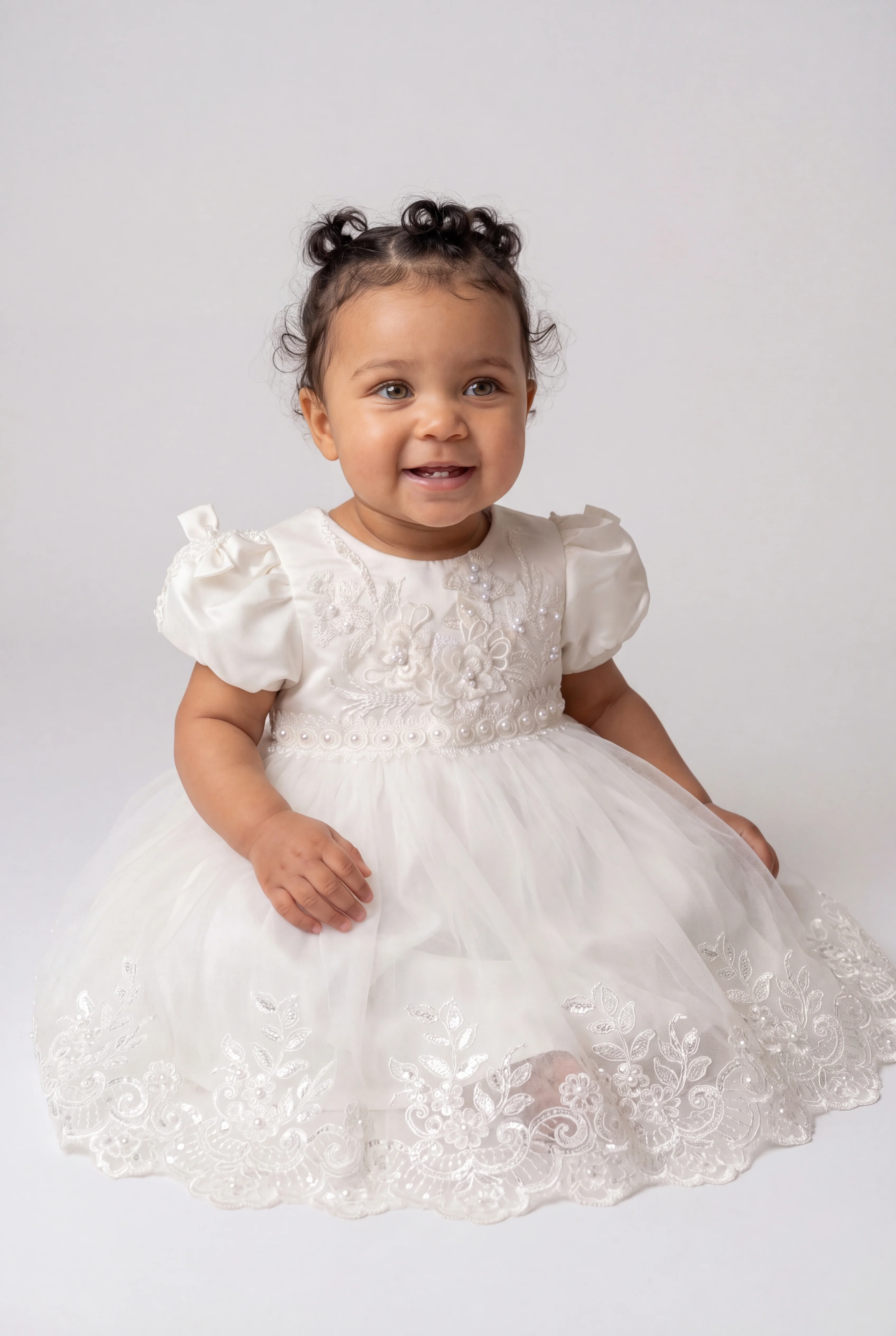 Baby Girls Ivory Floral Applique Tulle Baptism Dress