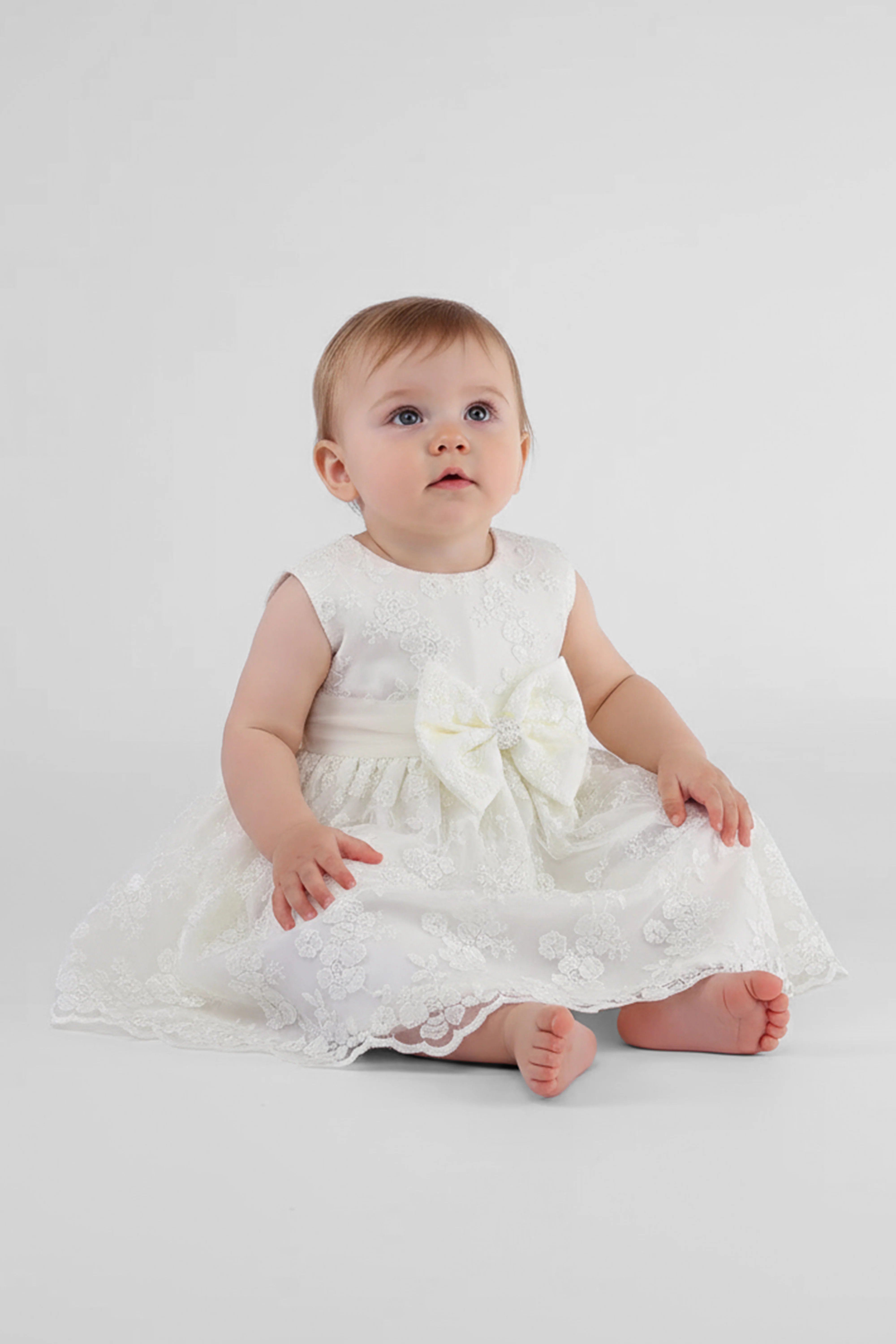 Baby Girls Lace Bow Dress Set – B1202 - Ivory - Image 2