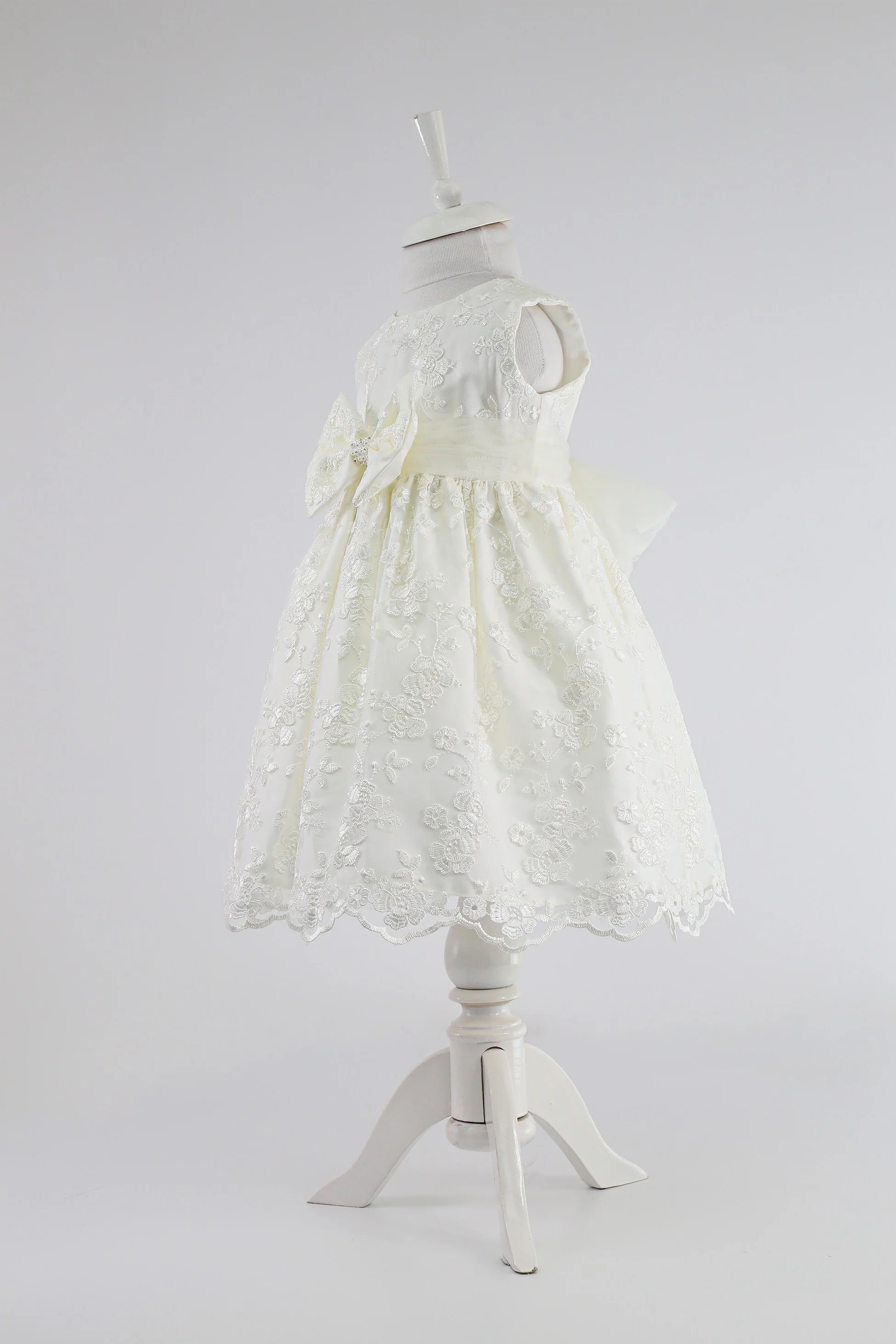 Baby Girls Lace Bow Dress Set – B1202 - Ivory - Image 8