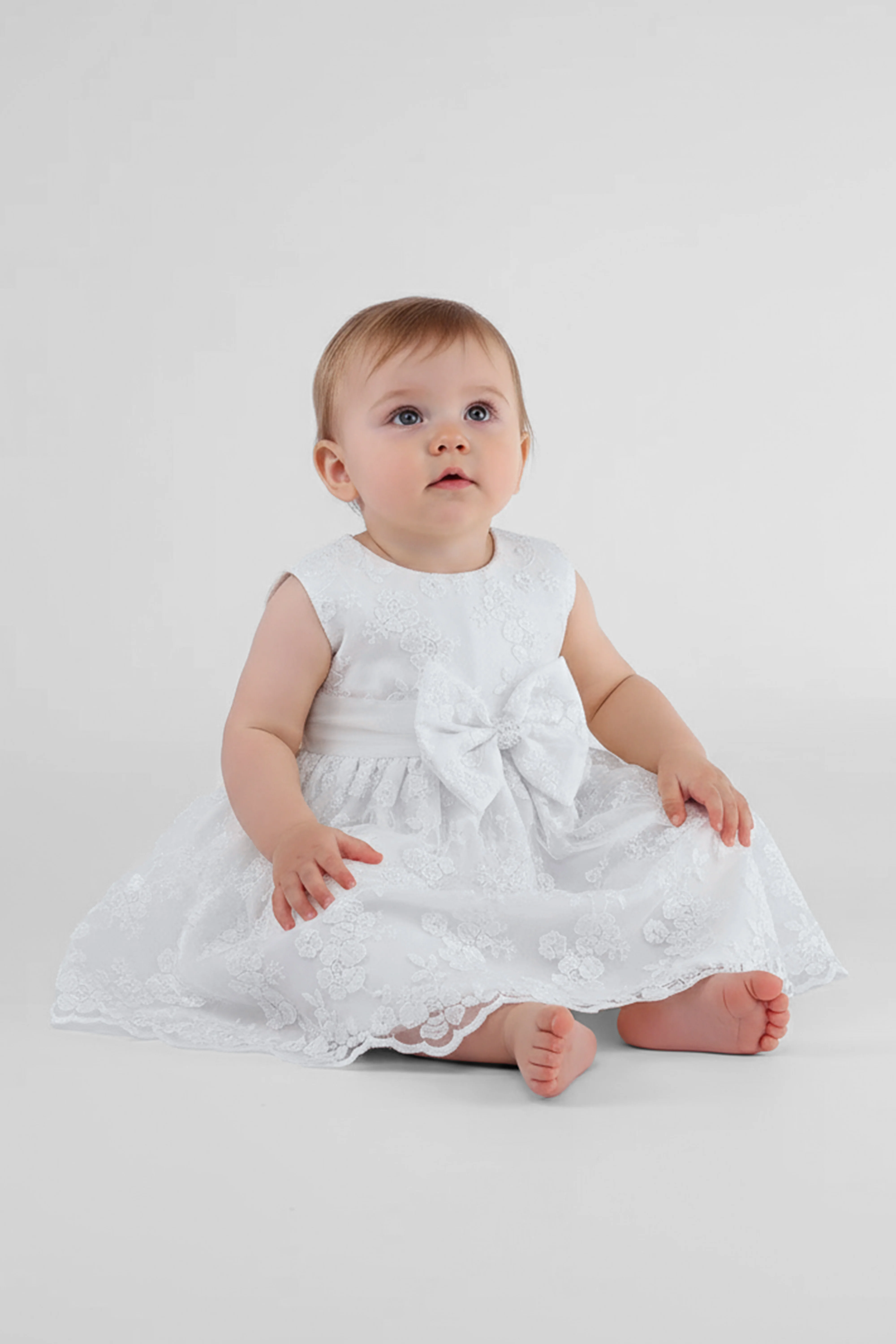 Baby Girls Lace Bow Dress Set – B1202 - White - Image 2