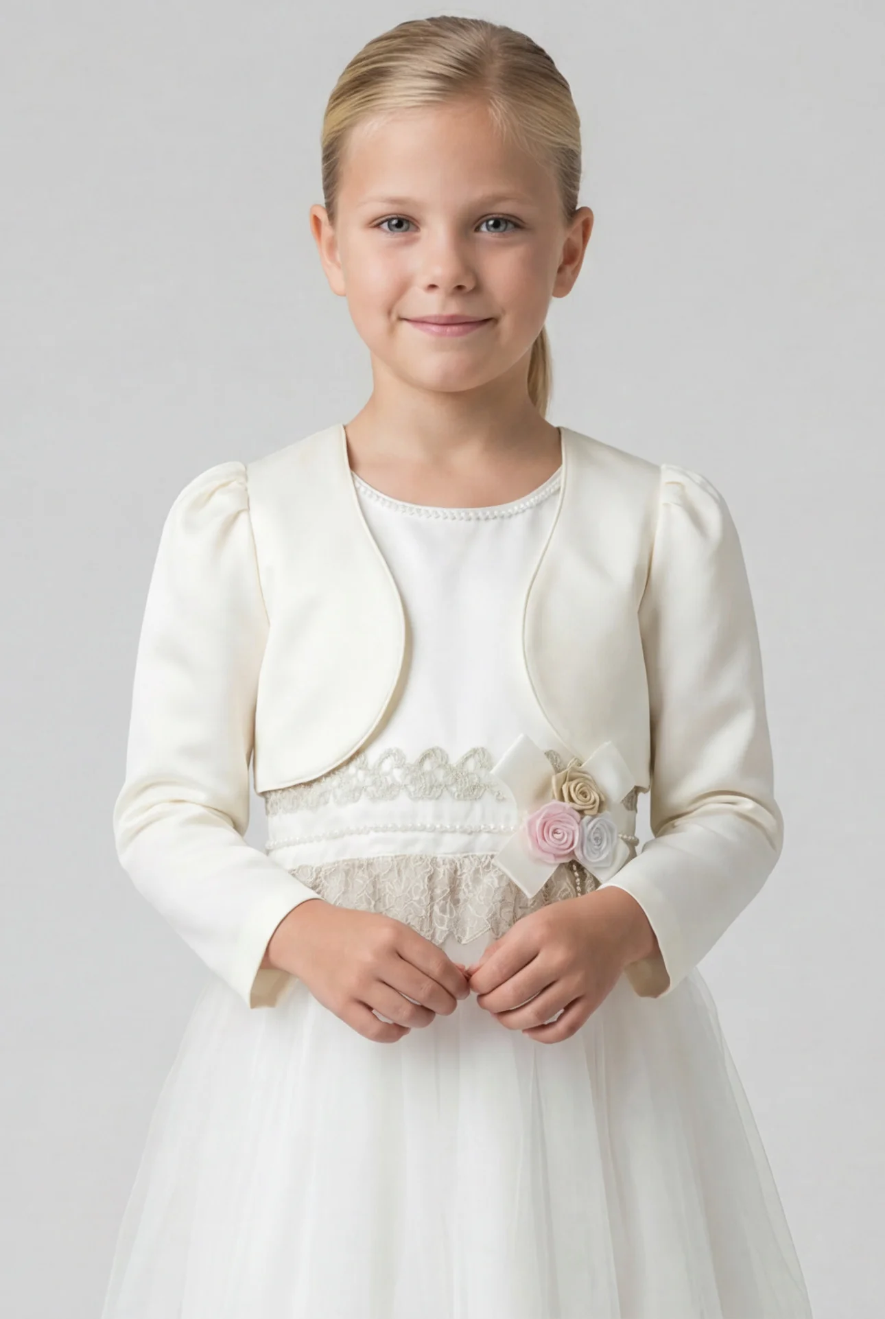 Babies & Girls Long Sleeves Bolero - Ivory - Image 3
