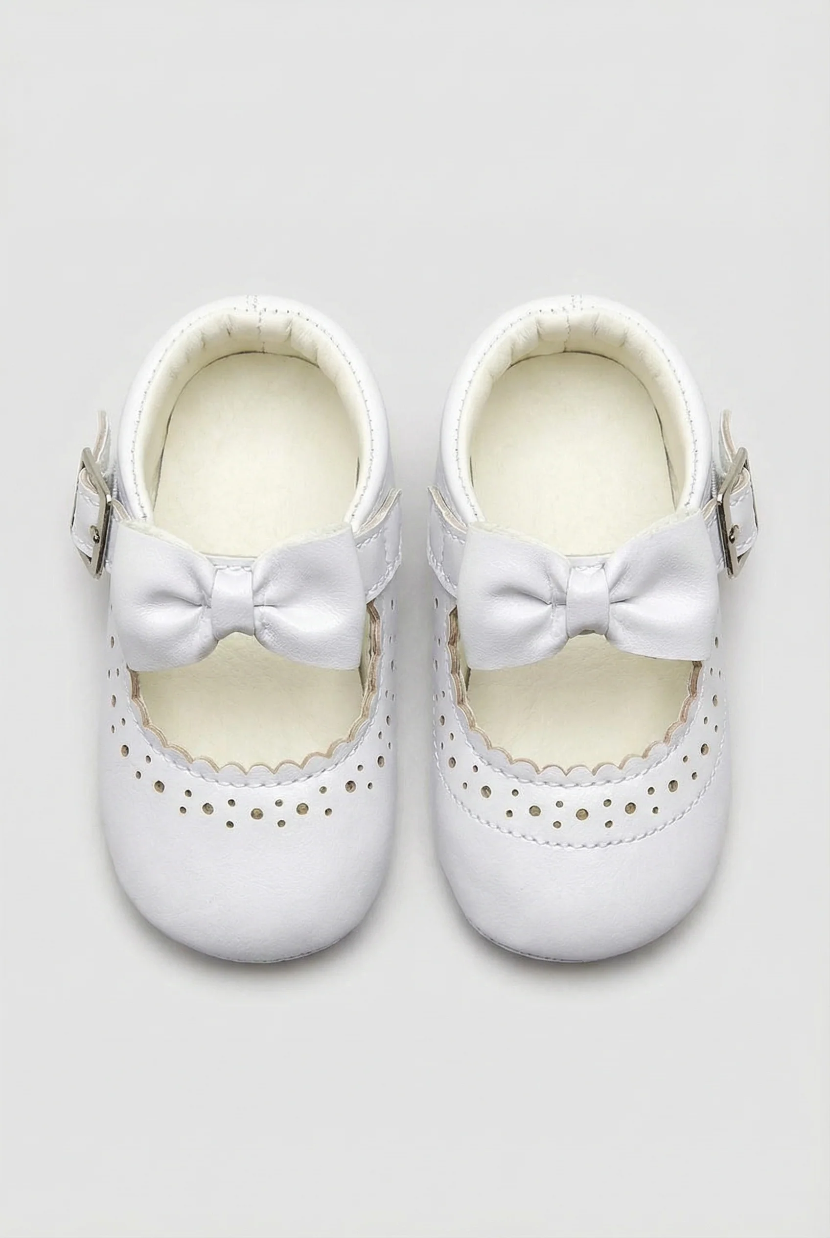 Baby Girls Mary Jane Flats with Bow & Scalloped Trim - Beatrice - White - Image 2