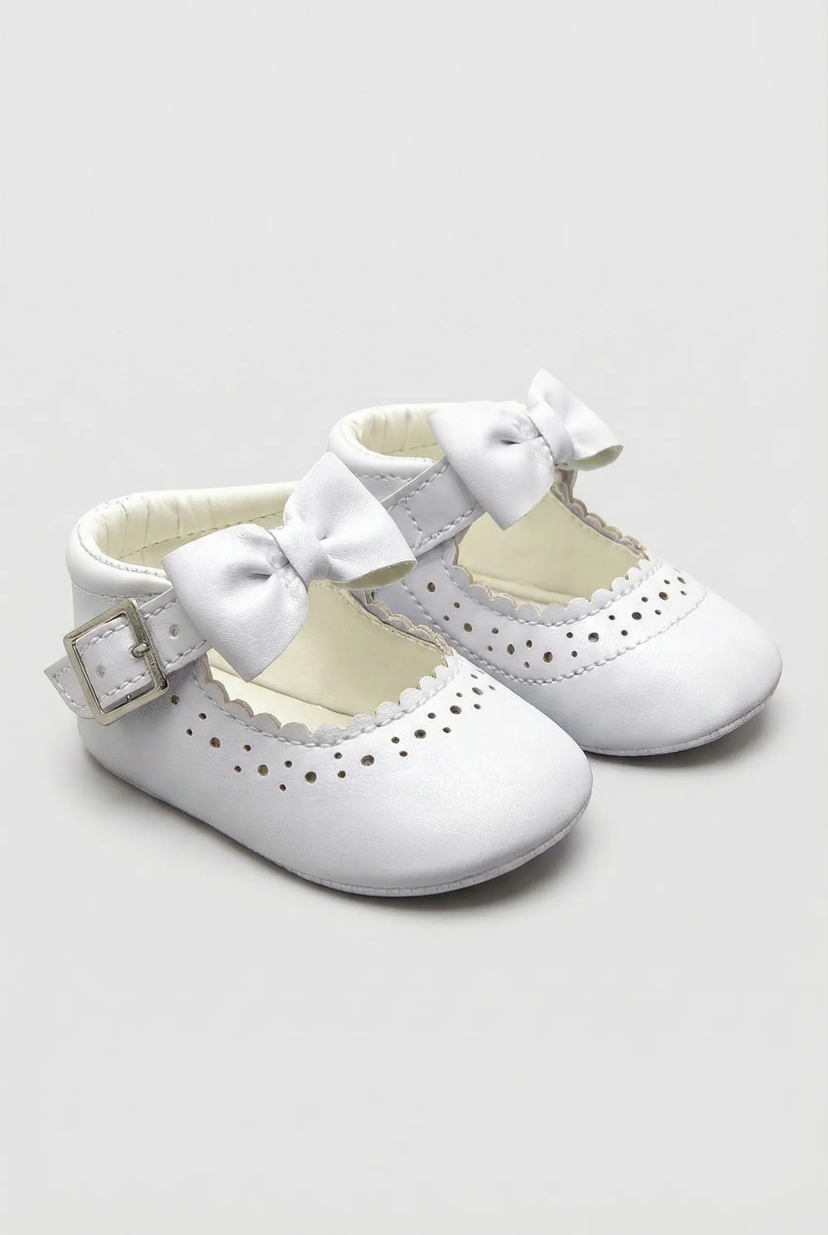 Baby Girls Mary Jane Flats with Bow & Scalloped Trim - Beatrice - White - Image 3