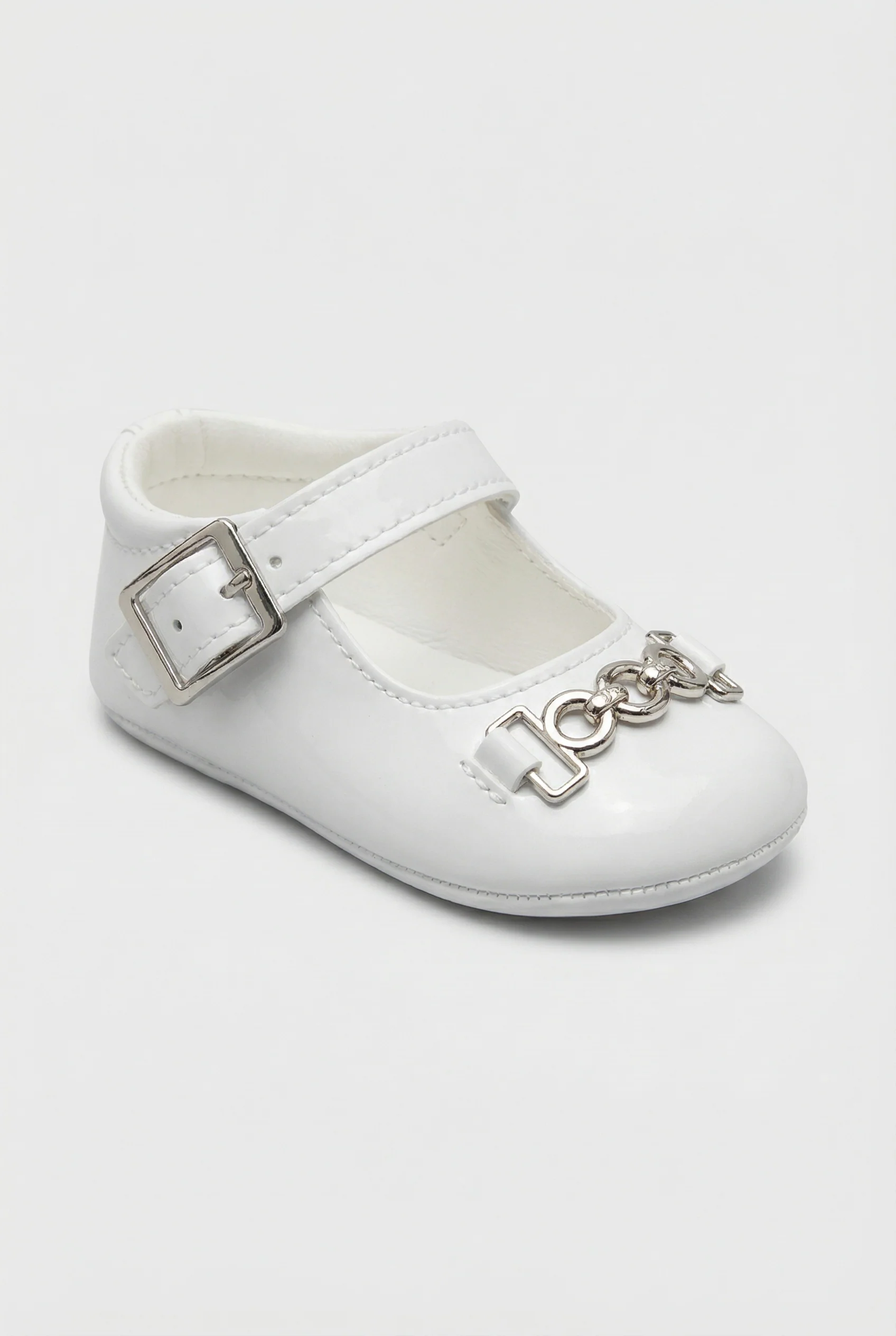 Baby Girls Patent Mary Jane Flats with Metal Detail - Charlotte - White