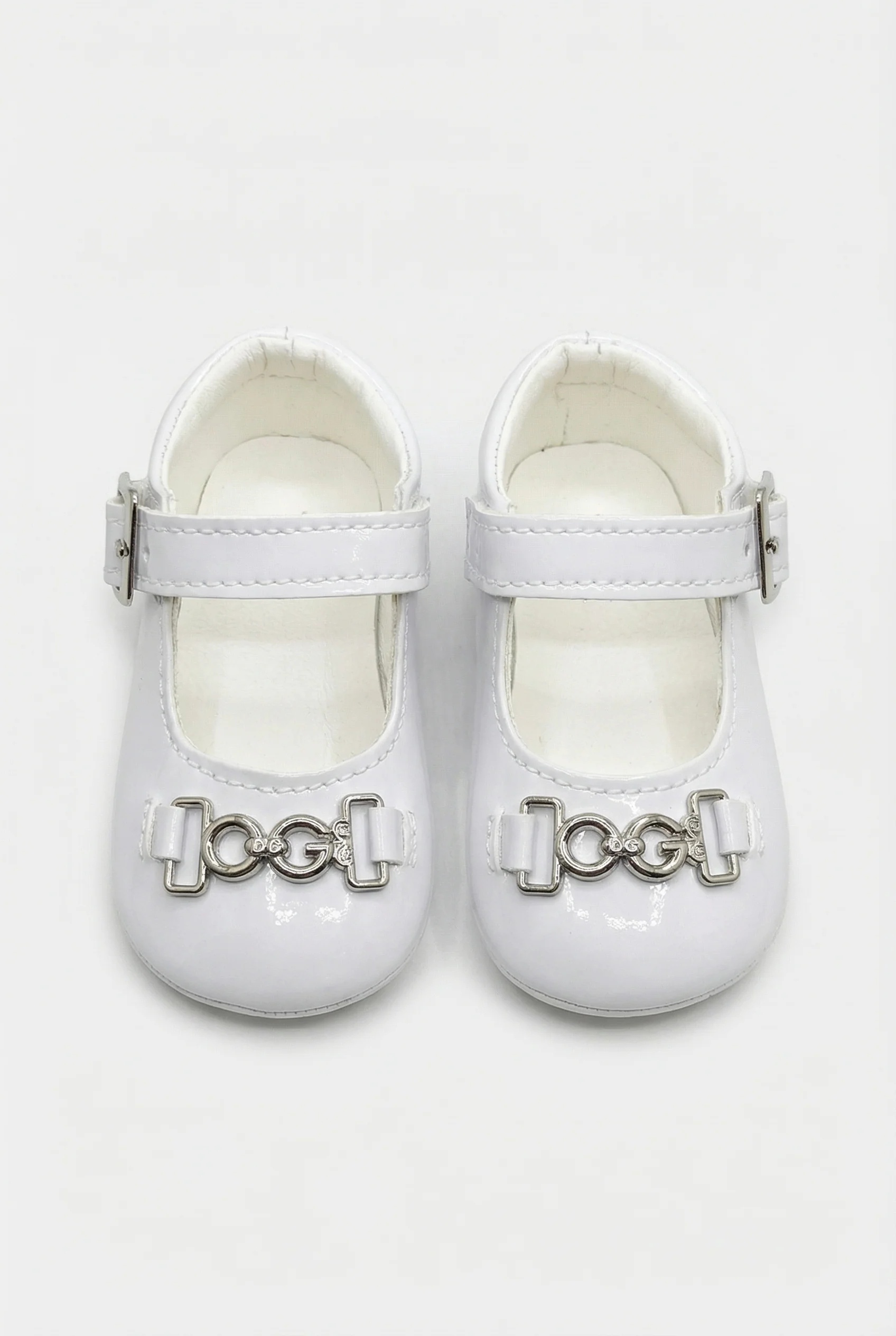 Baby Girls Patent Mary Jane Flats with Metal Detail - Charlotte - White - Image 2