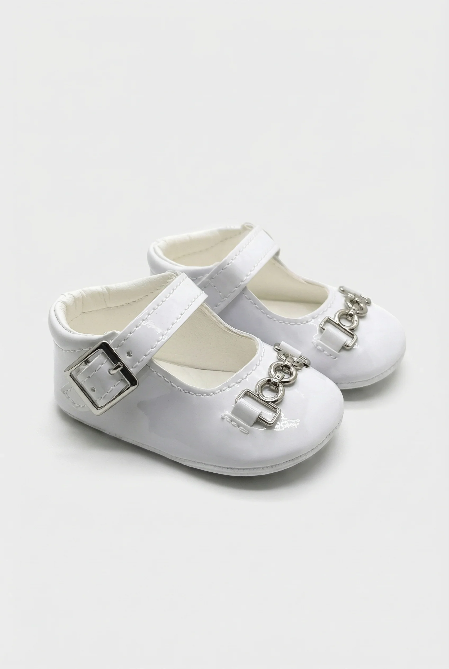 Baby Girls Patent Mary Jane Flats with Metal Detail - Charlotte - White - Image 3