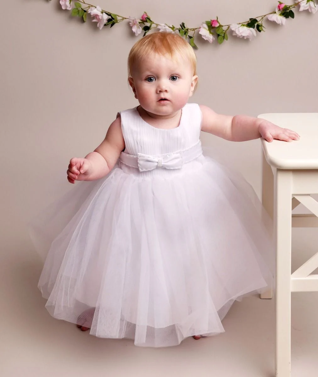 Baby Girls Pleated Bodice Christening Dress - CINDY - White - Image 5