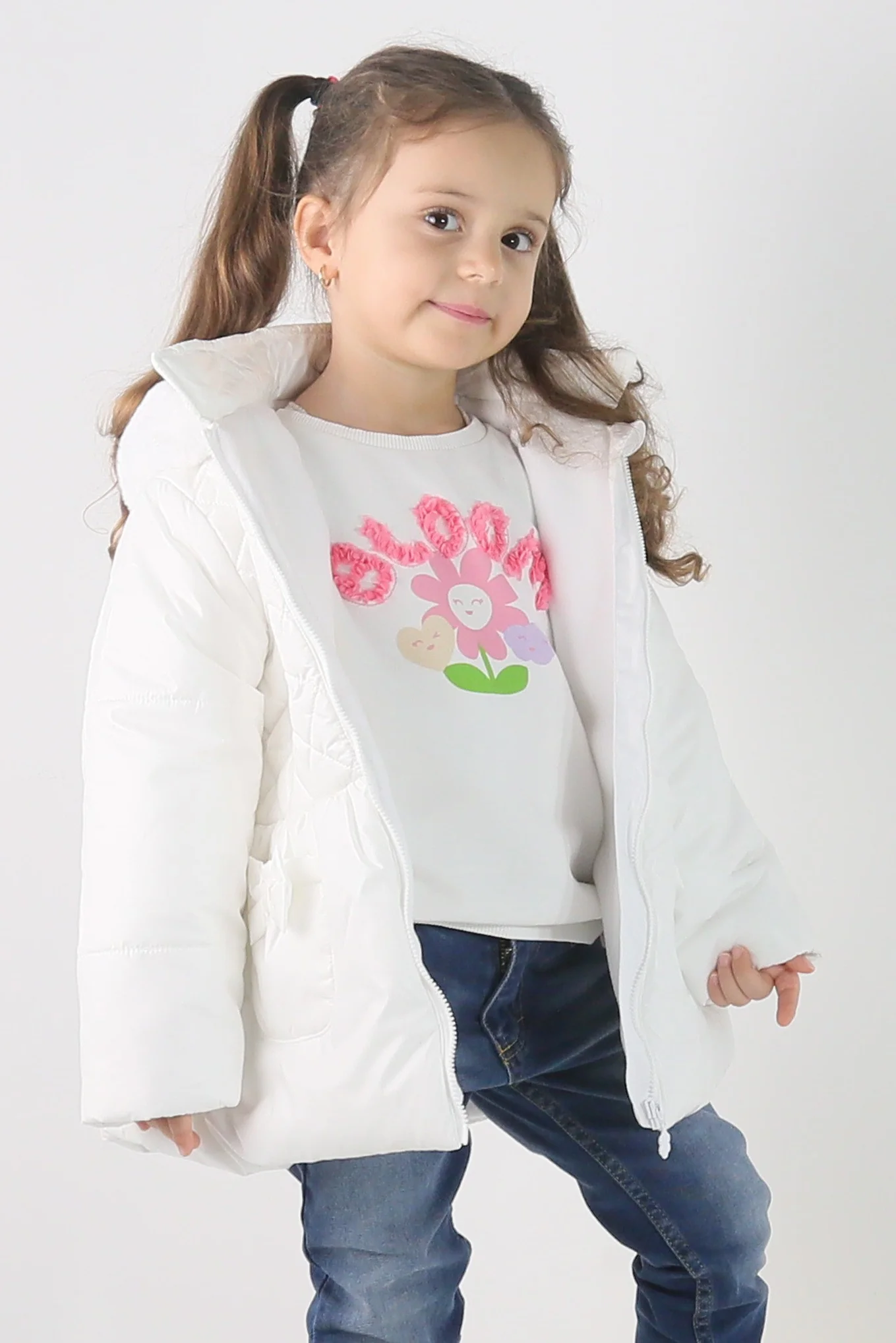 Baby & Girls' Quilted Hooded Puffer Coat - SASHA - White - Image 6