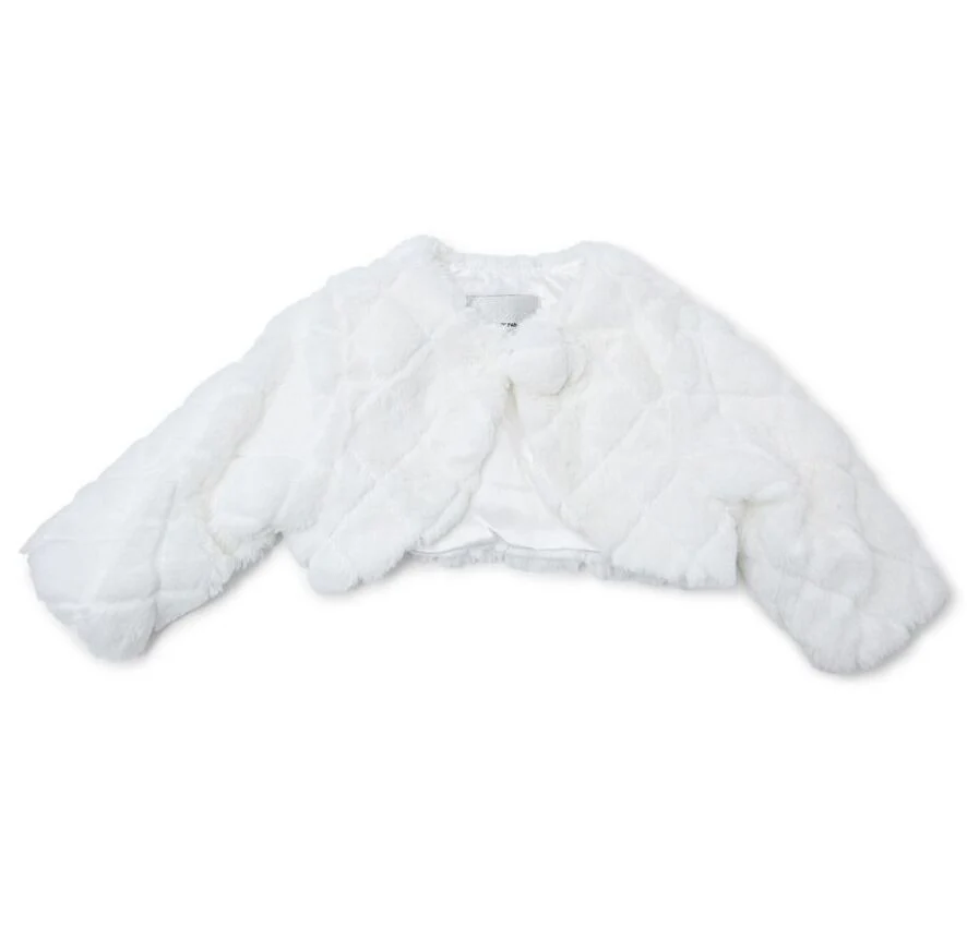 Baby & Girls Quilted Ivory Fur Bolero Jacket - B307A - Ivory - Image 3