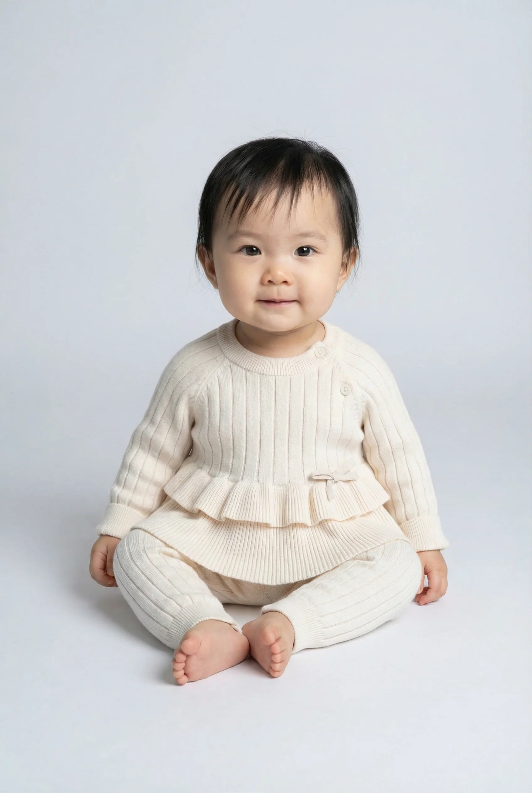 Baby Girls Ribbed Knit Jumper & Leggings Set with Ruffle Hem - Ivory