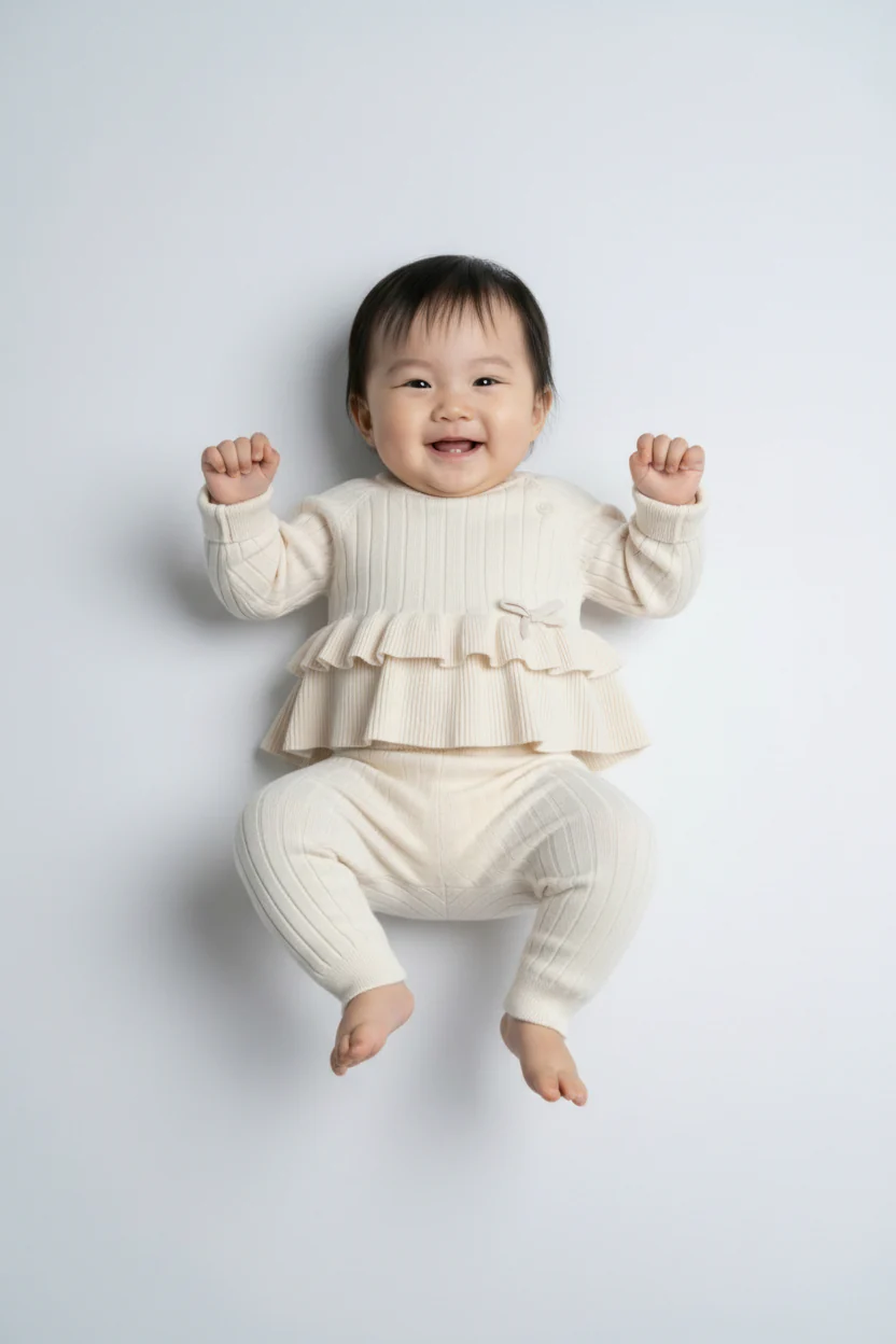 Baby Girls Ribbed Knit Jumper & Leggings Set with Ruffle Hem - Ivory - Image 2