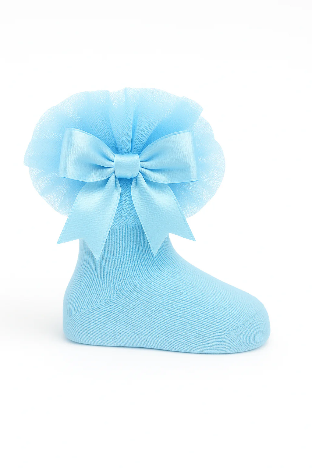 Baby Girls Ruffle Bow Frilly Ankle Socks - Blue