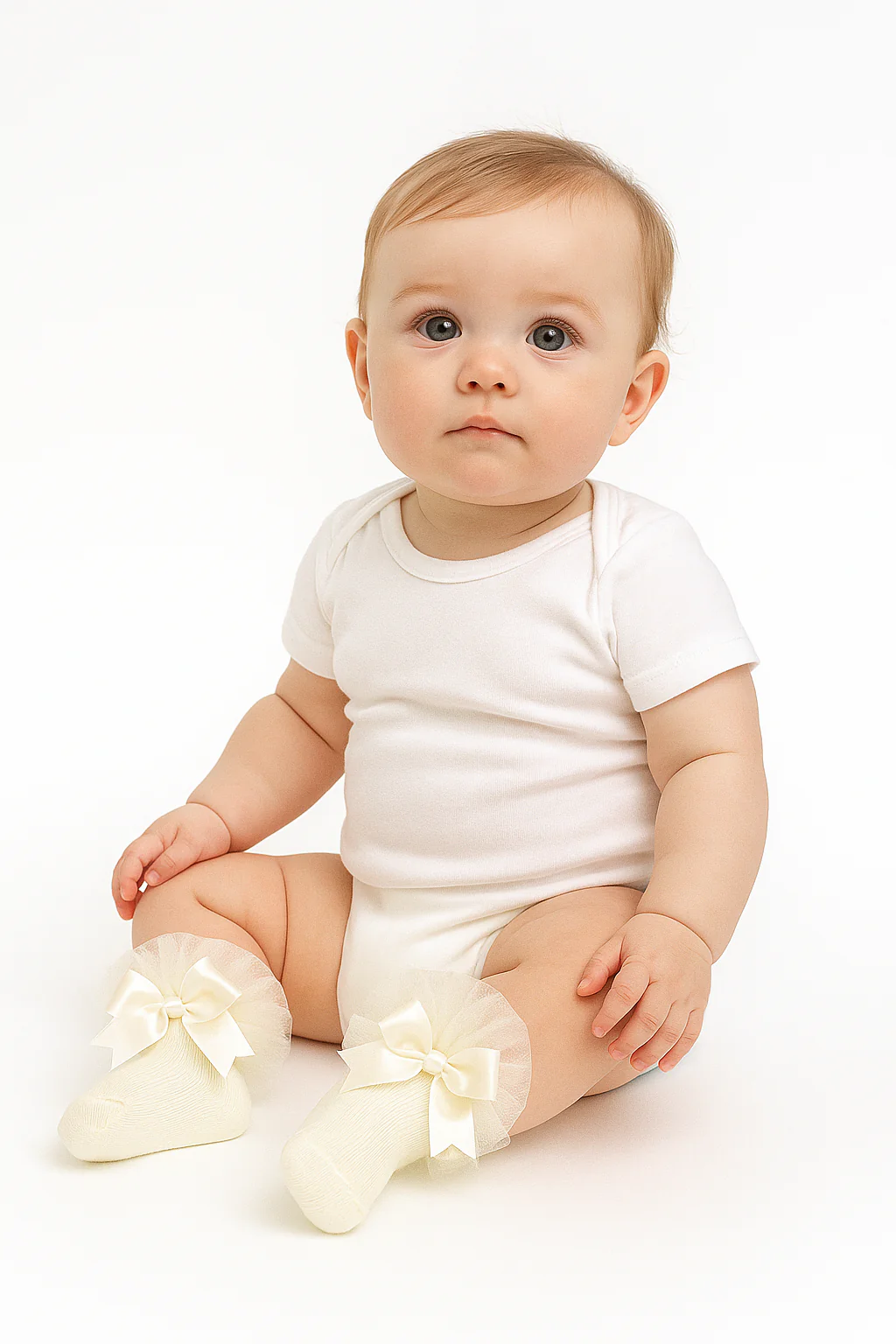 Baby Girls Ruffle Bow Frilly Ankle Socks - Ivory - Image 3
