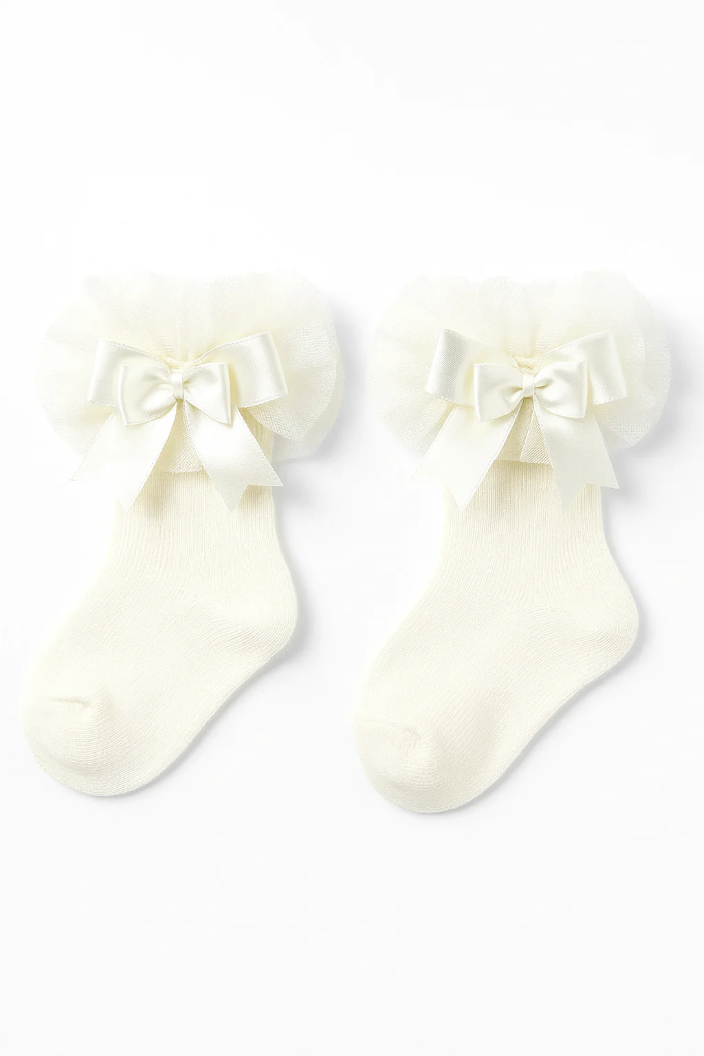 Baby Girls Ruffle Bow Frilly Ankle Socks - Ivory - Image 4